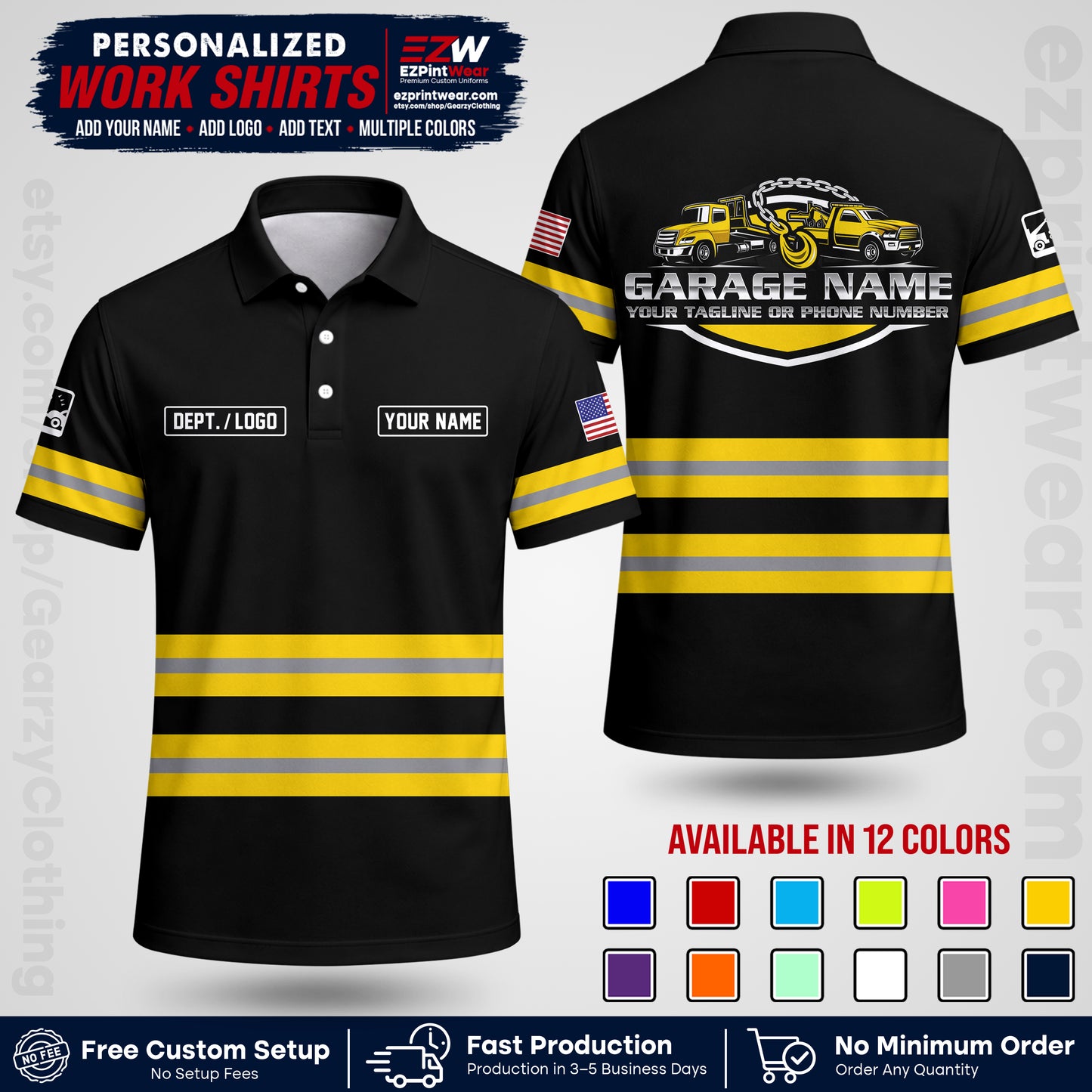 Custom Towing Workwear Uniform | Personalized Tow Truck Shirt | Non-Reflective Safety Stripe Apparel | Custom Towing Shirt | Tow Truck Apparel TW03