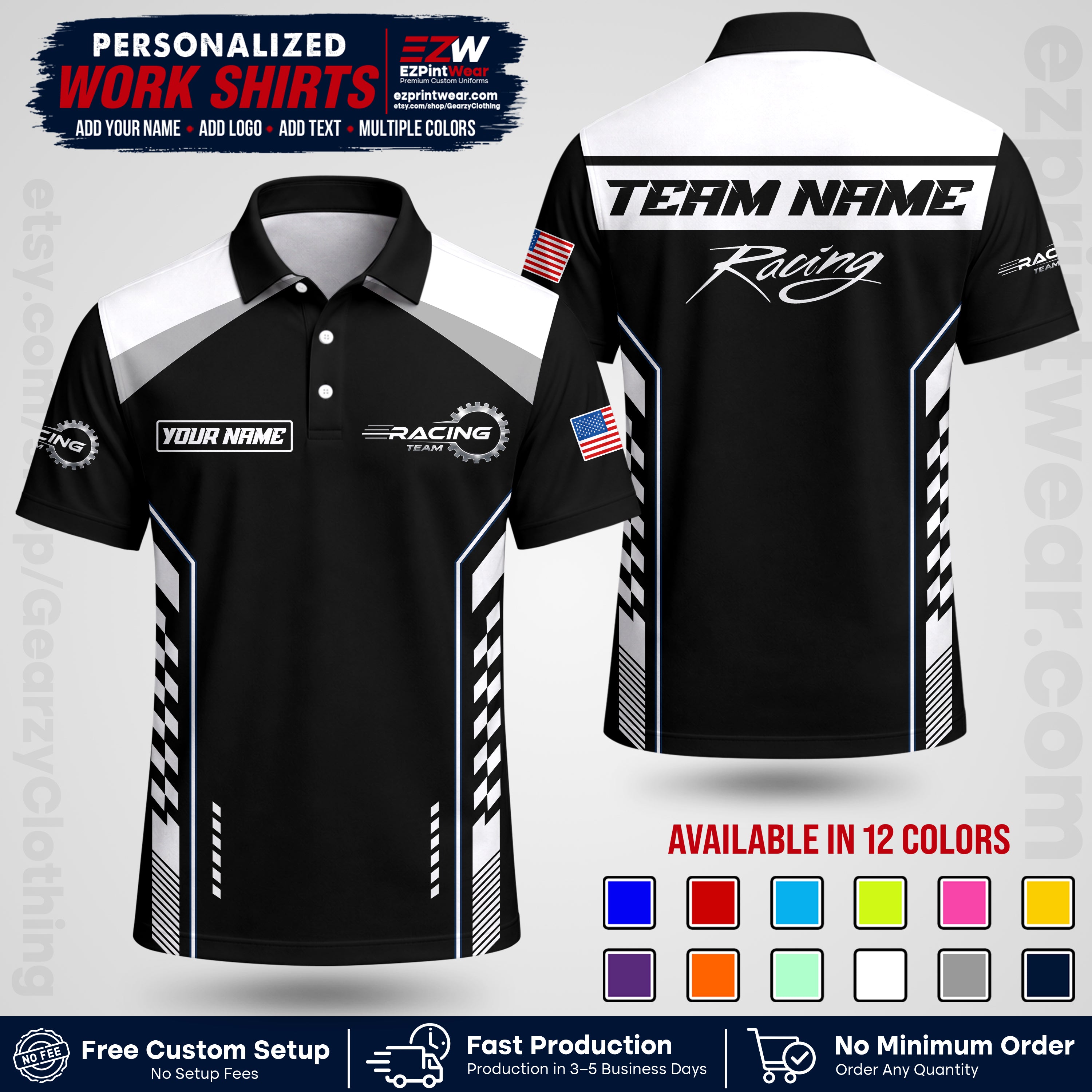 Custom Racing Shirt with Name, Logo & Text | Race Team Uniform | Crew Apparel RC13