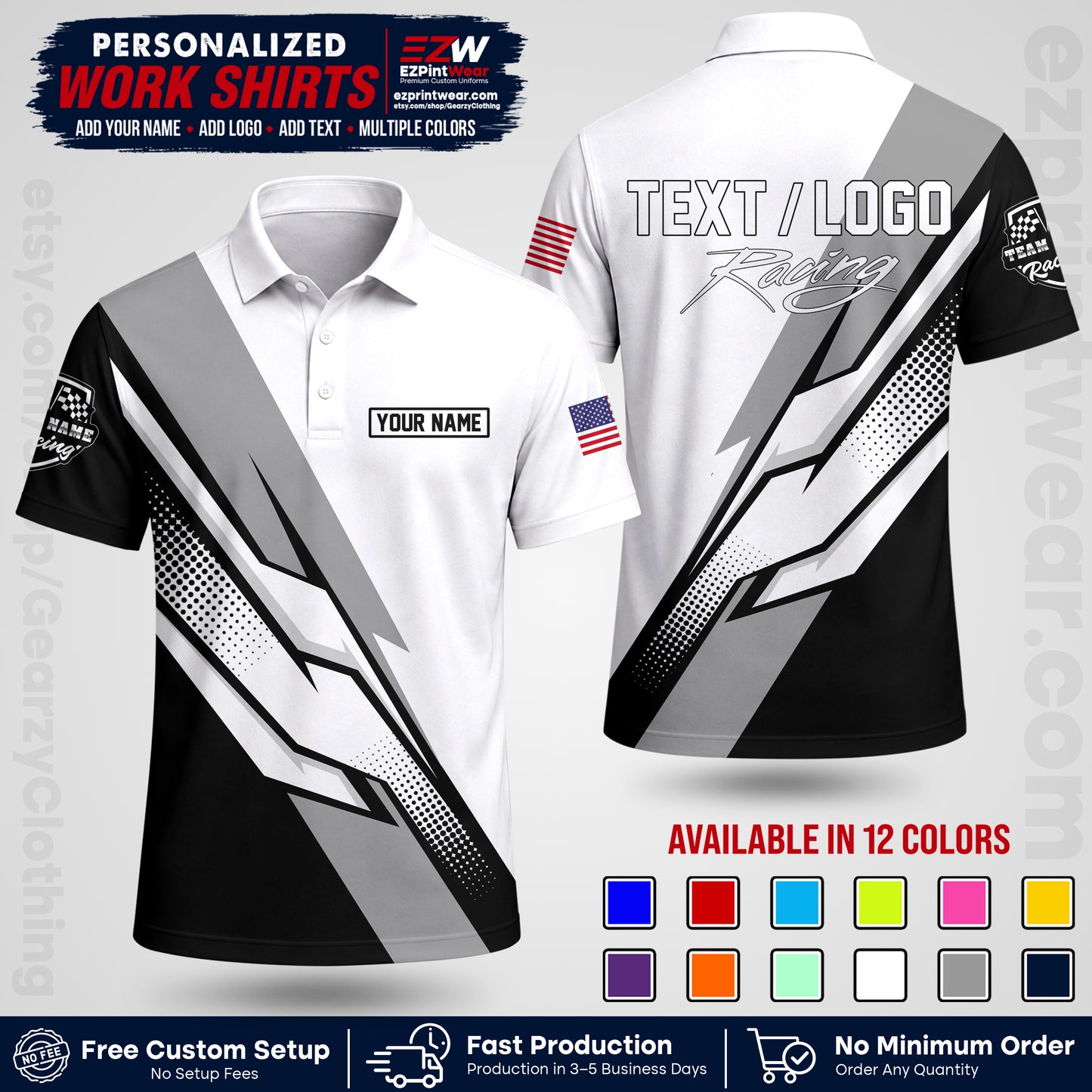 Custom Racing Shirt with Name, Logo & Text | Race Team Uniform | Crew Apparel RC01