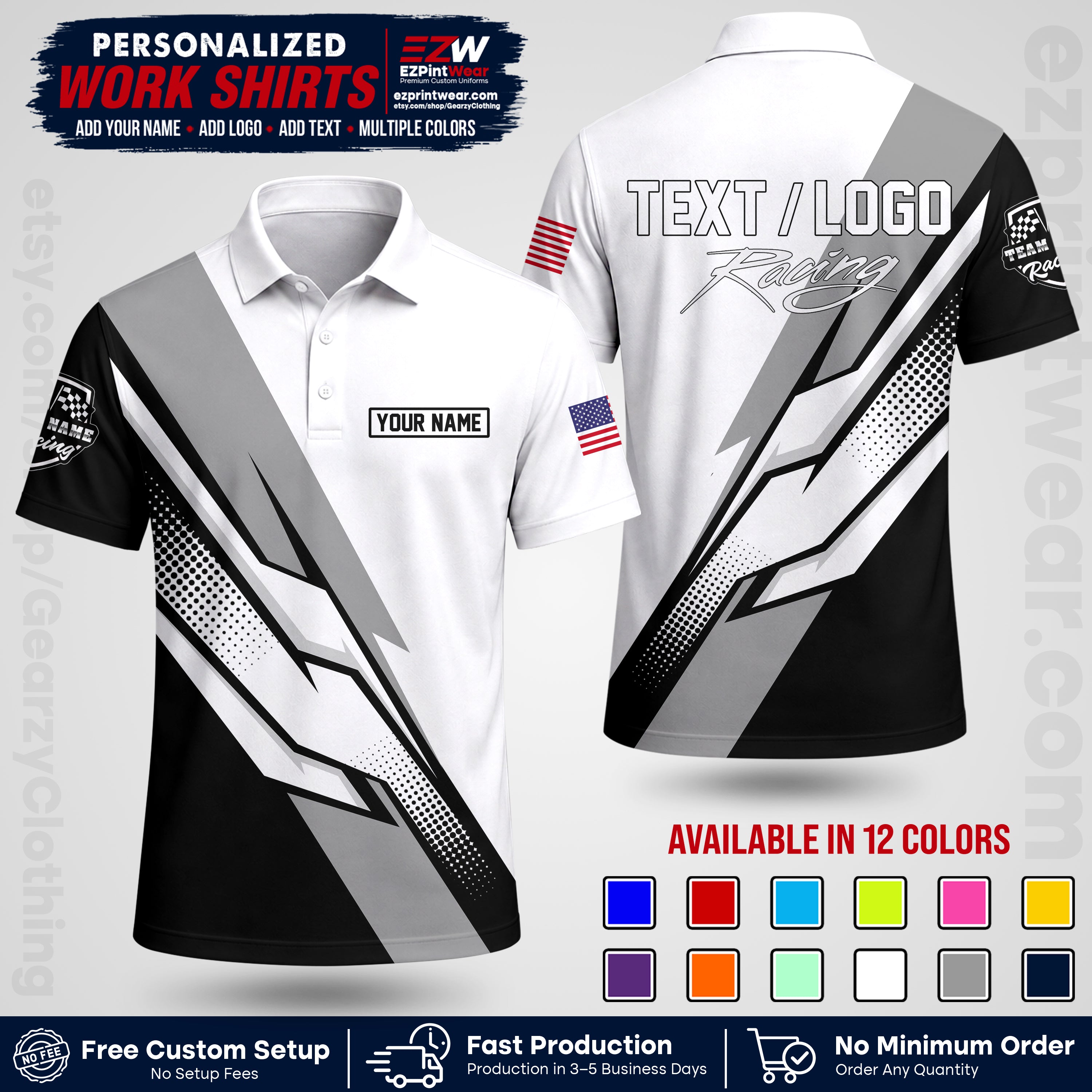 Custom Racing Shirt with Name, Logo & Text | Race Team Uniform | Crew Apparel RC01