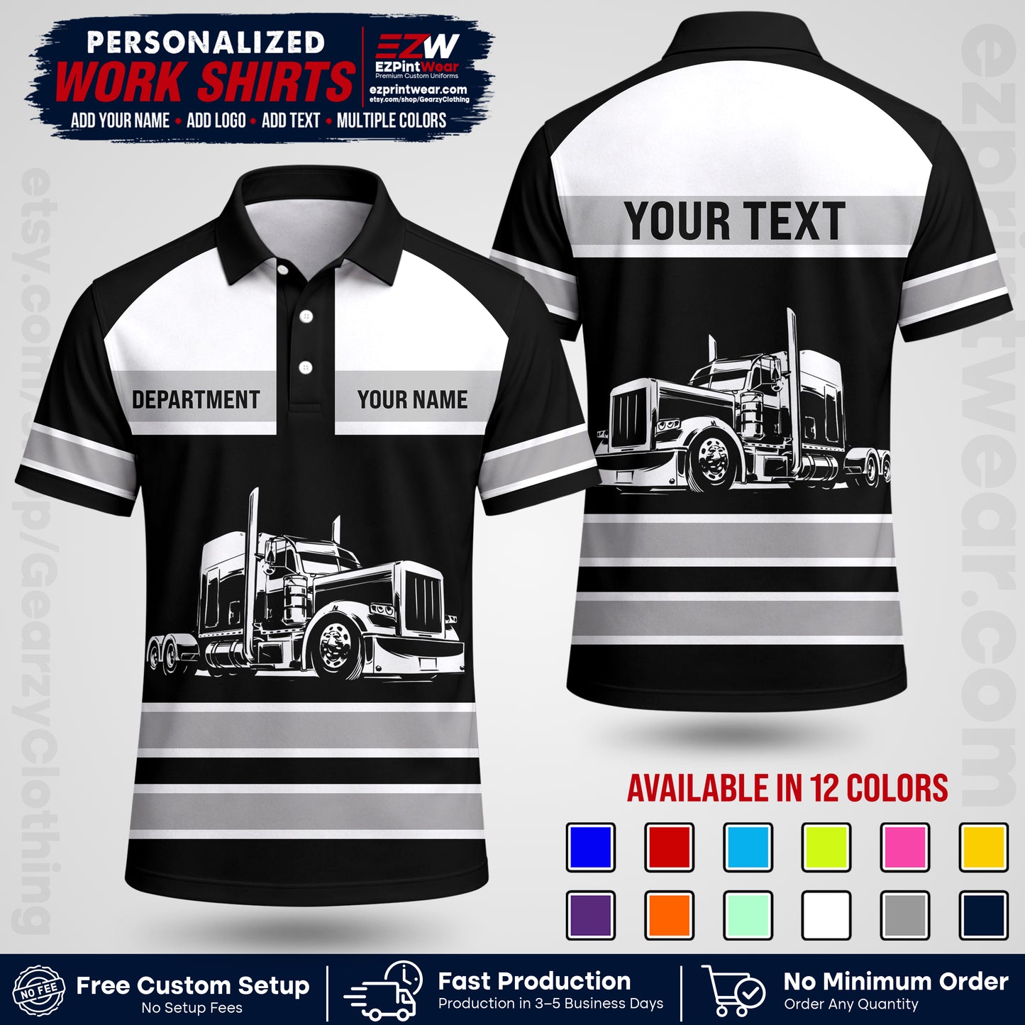 Personalized Truck Driver Workwear Uniform | Custom Safety Stripe Apparel | Non-Reflective Reflective Style Design TW02