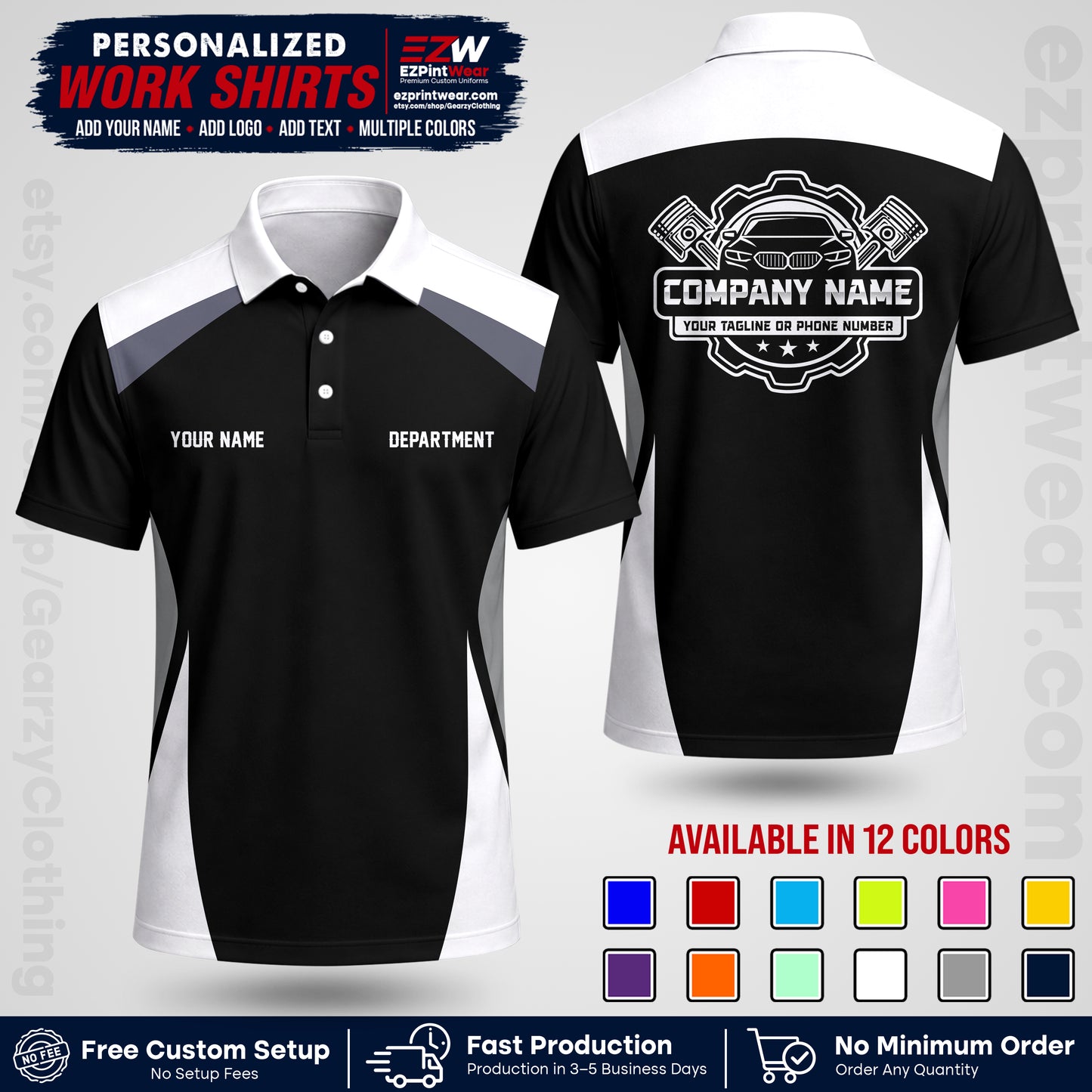 Custom Mechanic Work Shirt with Name, Logo & Text | Auto Shop Uniform | Workwear MCN 08