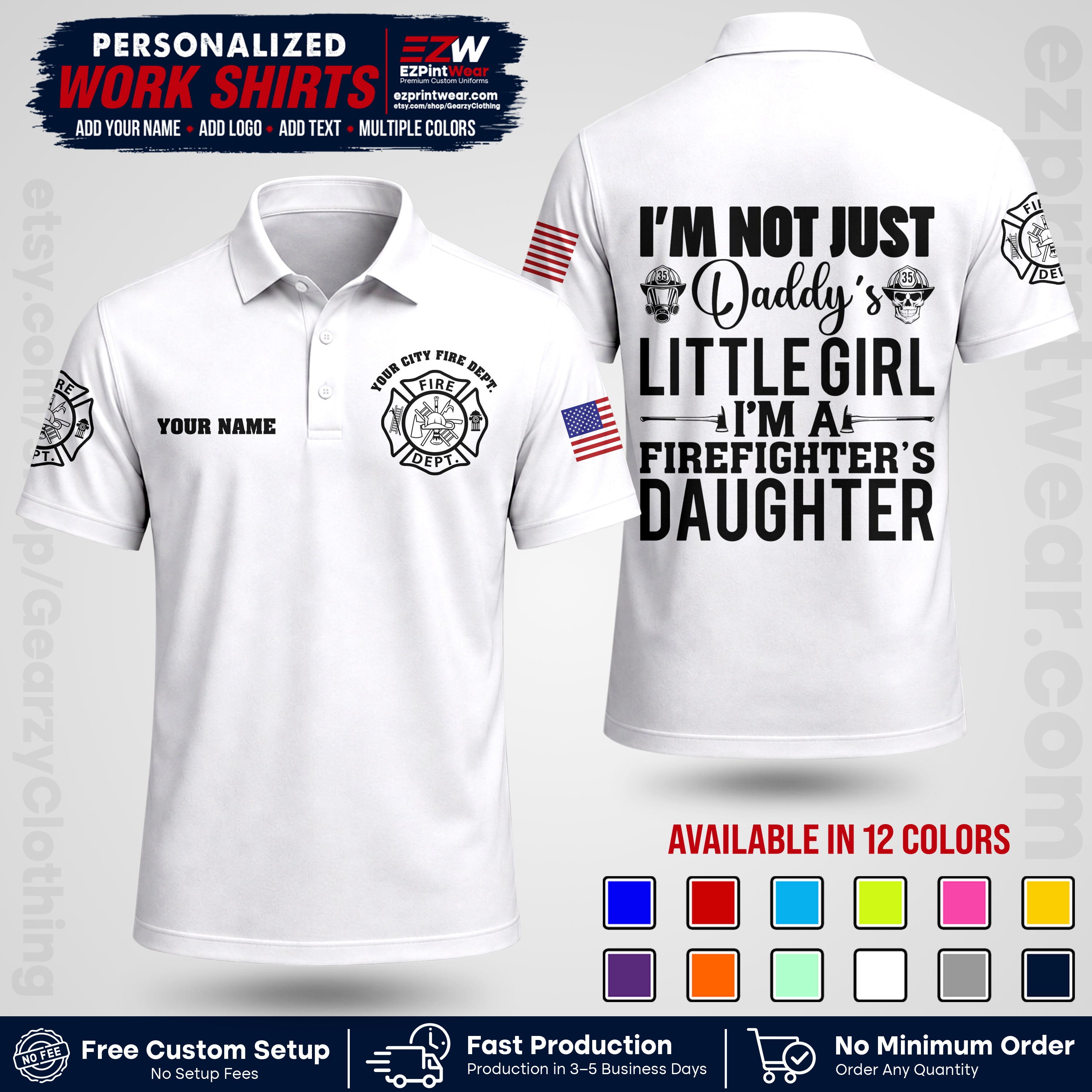 Custom Fire Department Shirt with Name, City Logo & Text | Firefighter Uniform | Button Up Work Shirt FF08