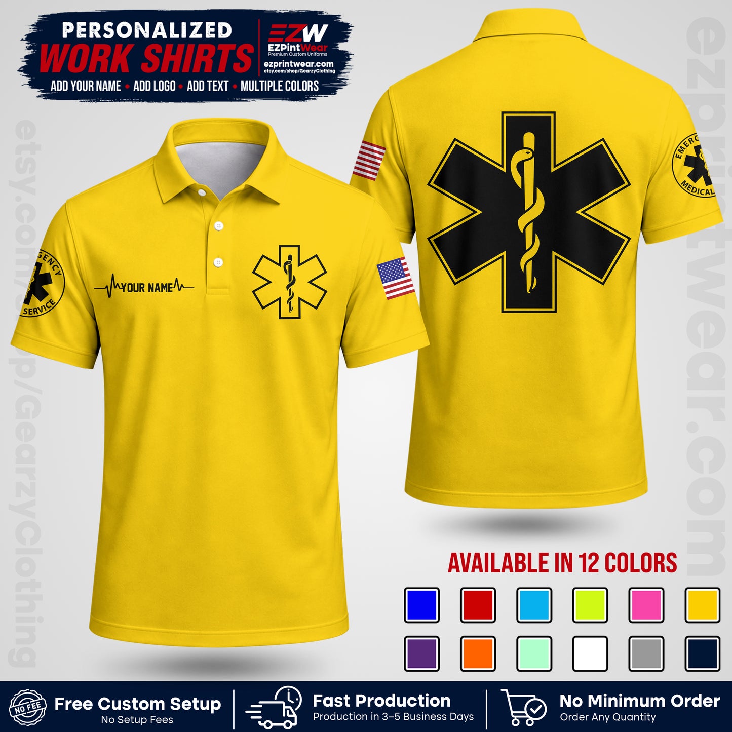 Custom EMS Shirt with Name, Logo & Text | EMS Team Uniform | First Responder Workwear EMSU04