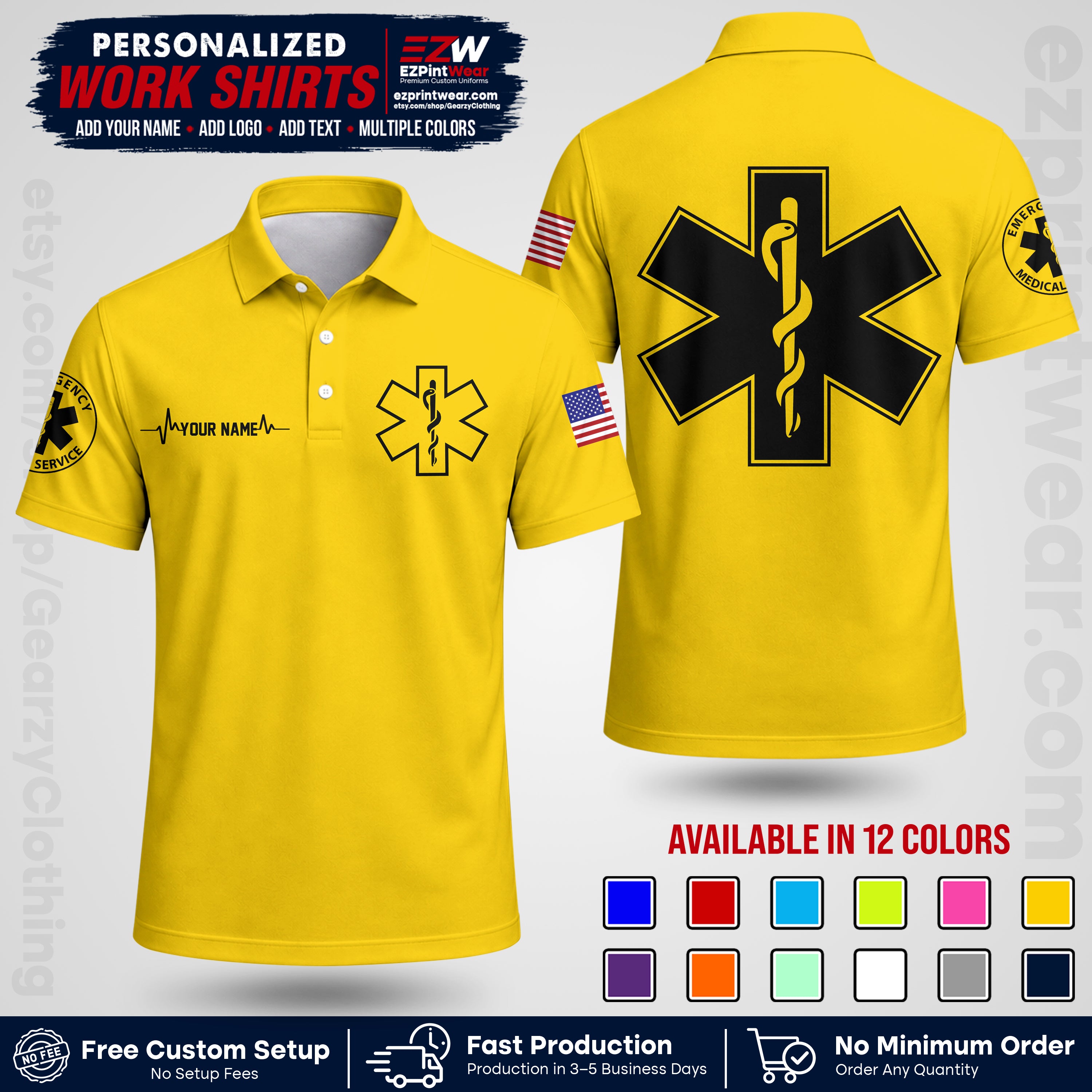 Custom EMS Shirt with Name, Logo & Text | EMS Team Uniform | First Responder Workwear EMSU04