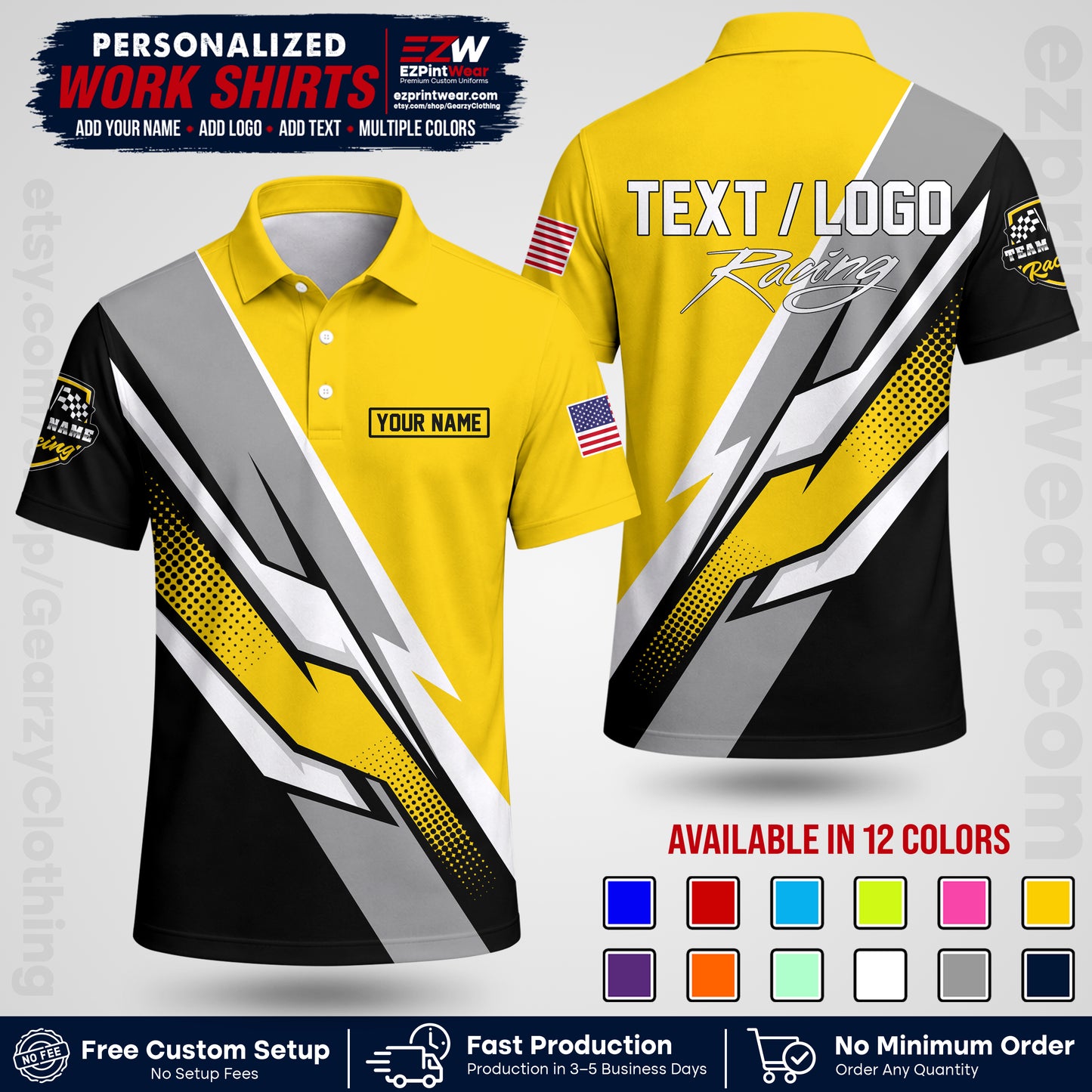 Custom Racing Shirt with Name, Logo & Text | Race Team Uniform | Crew Apparel RC01