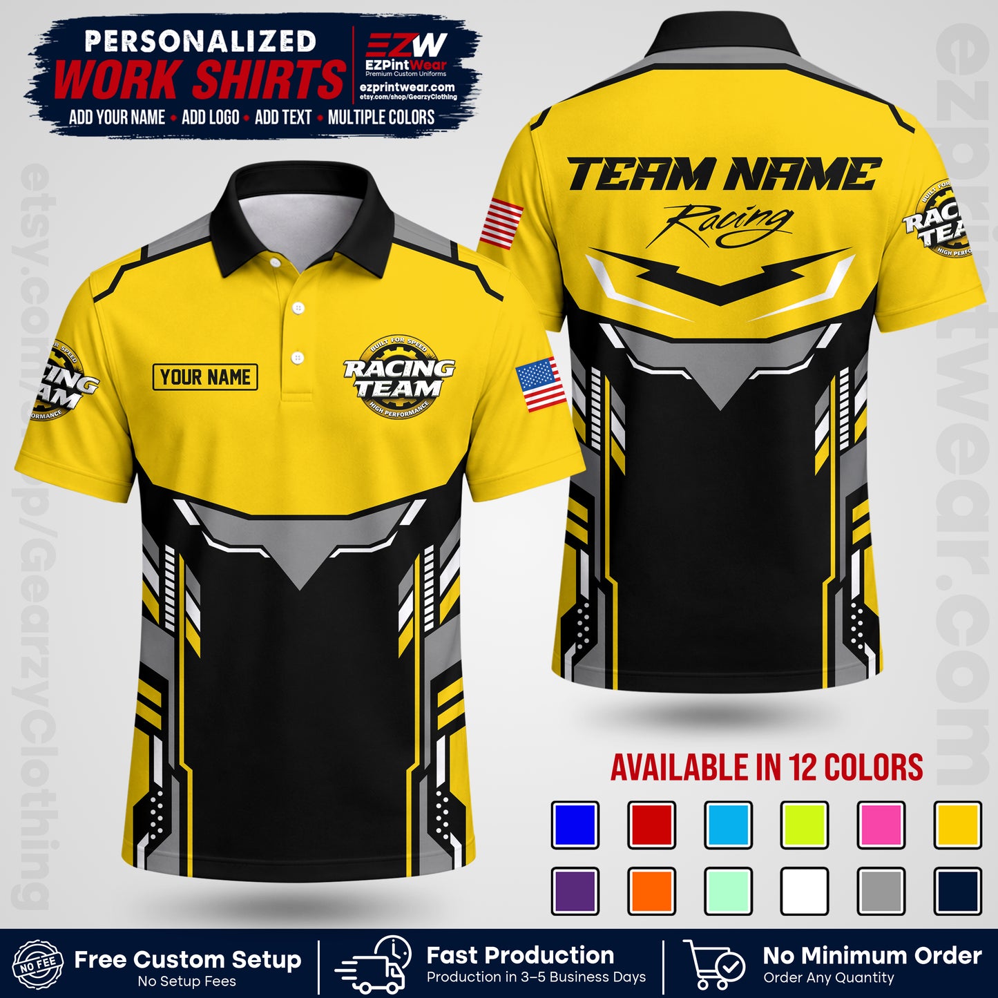 Custom Racing Shirt with Name, Logo & Text | Race Team Uniform | Crew Apparel RC11