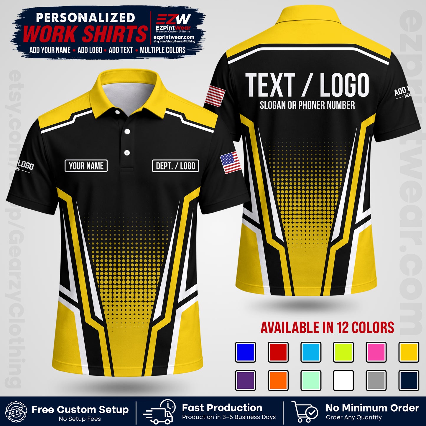 Custom All Over Print Work Uniform Shirt with Name, Logo & Text | Custom Hawaiian Shirt | Company Shirt | Employee Uniform UNF17