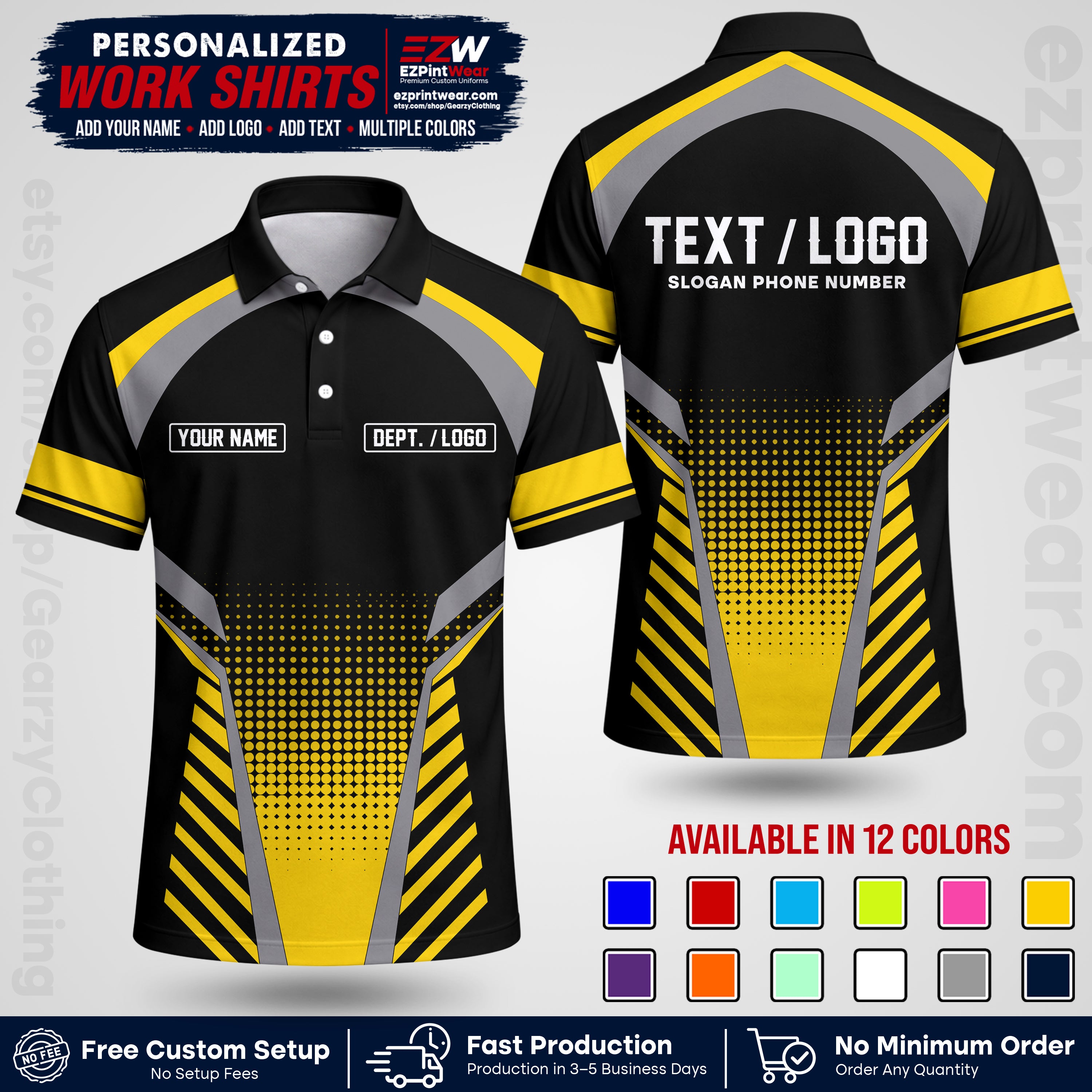 Custom All Over Print Work Uniform Shirt with Name, Logo & Text | Custom Hawaiian Shirt | Company Shirt | Employee Uniform UNF19