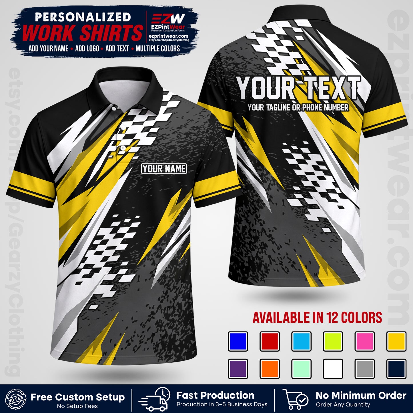 Custom Racing Shirt with Name, Logo & Text | Race Team Uniform | Crew Apparel RC03