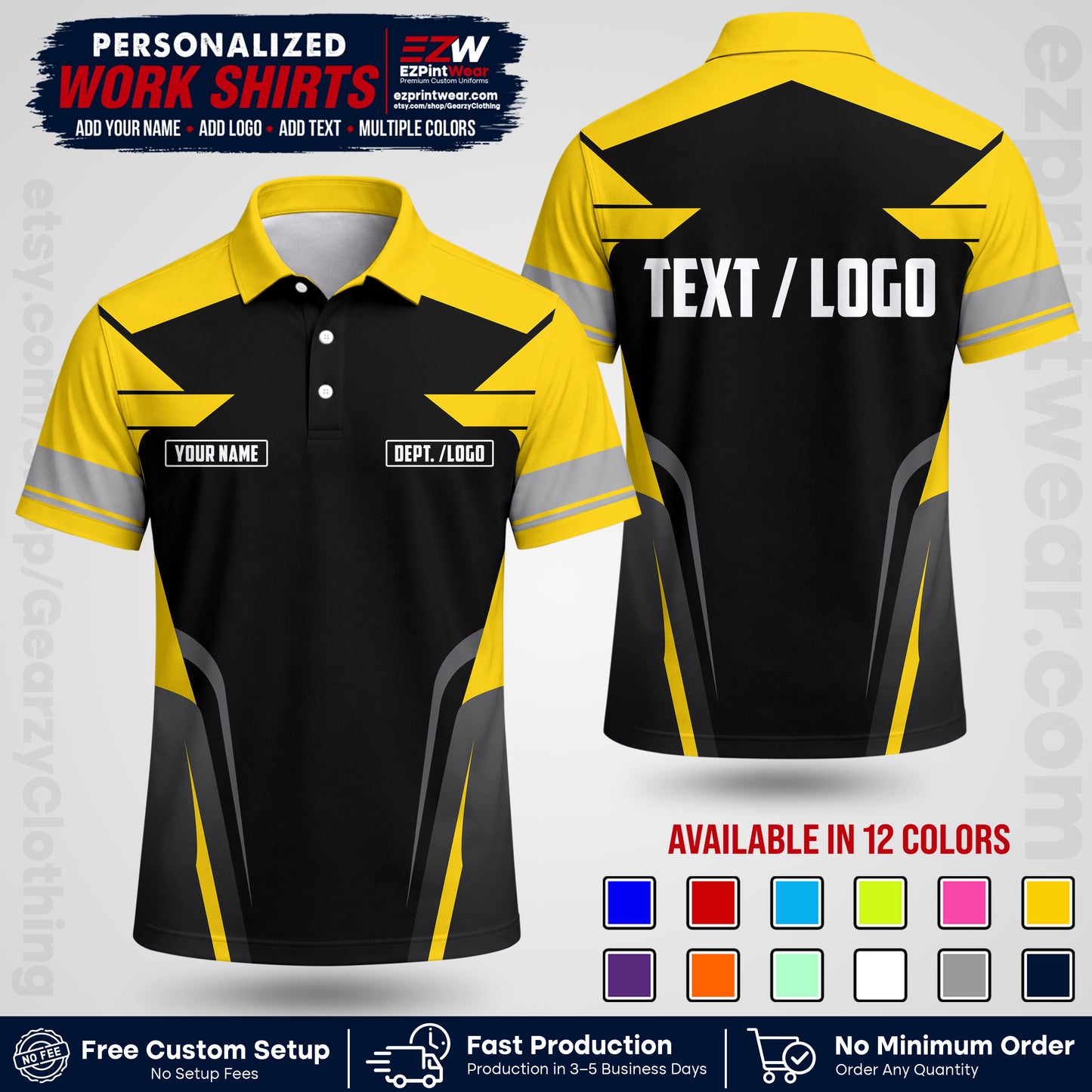 Custom All Over Print Work Uniform Shirt with Name, Logo & Text | Custom Hawaiian Shirt | Company Shirt | Employee Uniform UNF01
