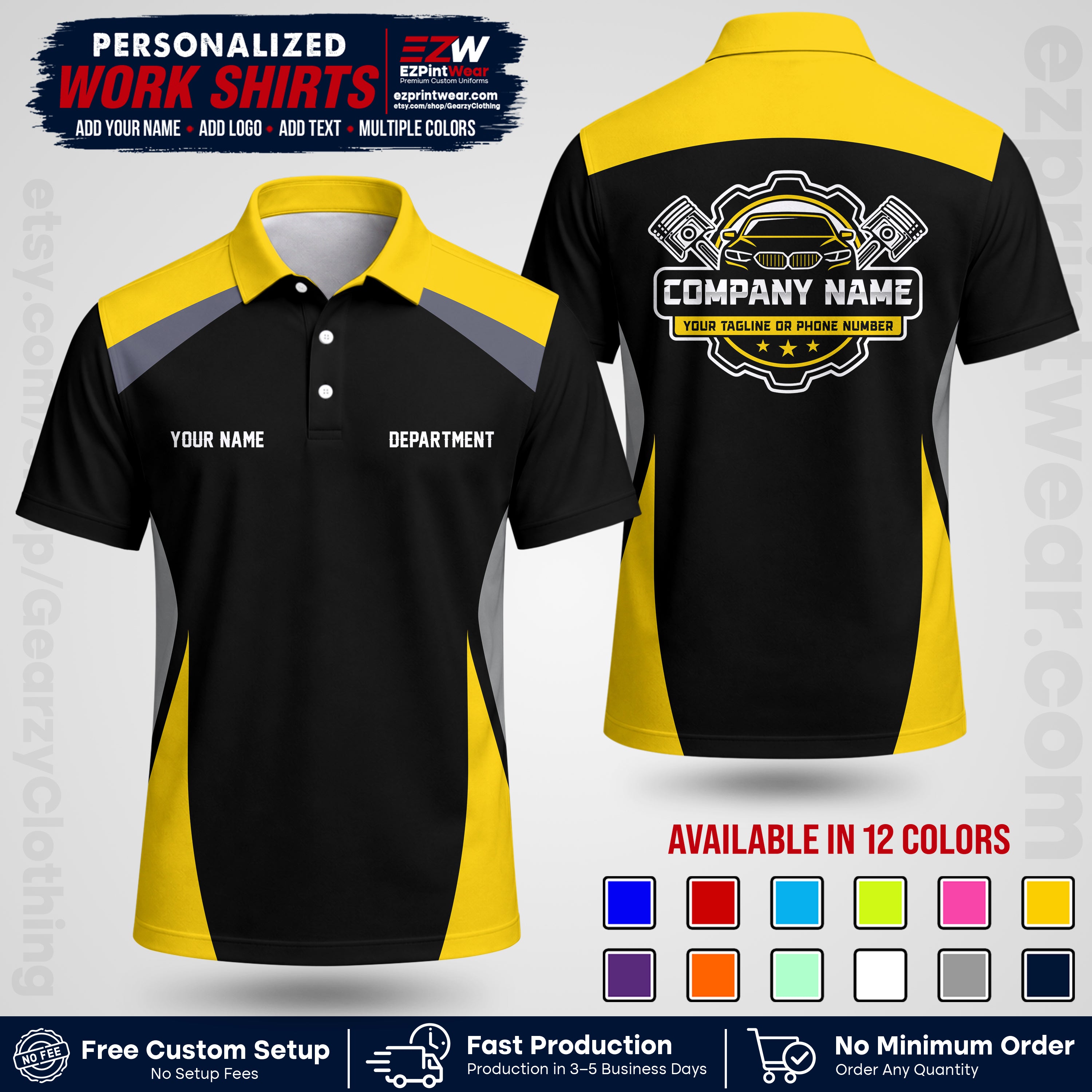 Custom Mechanic Work Shirt with Name, Logo & Text | Auto Shop Uniform | Workwear MCN 08