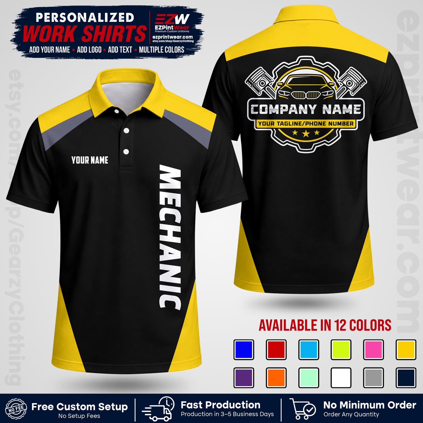Custom Mechanic Work Shirt with Name, Logo & Text | Auto Shop Uniform | Workwear MCN 02