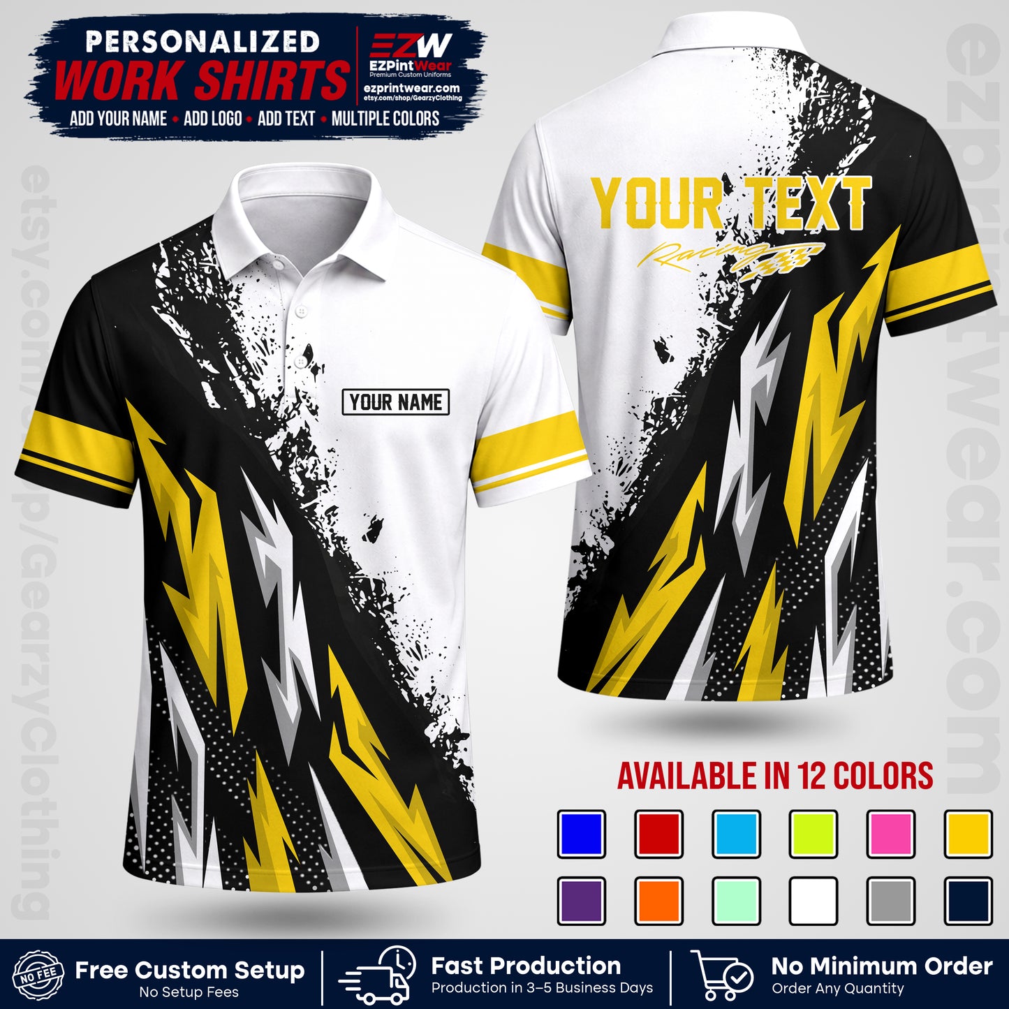 Custom Racing Shirt with Name, Logo & Text | Race Team Uniform | Crew Apparel RC08