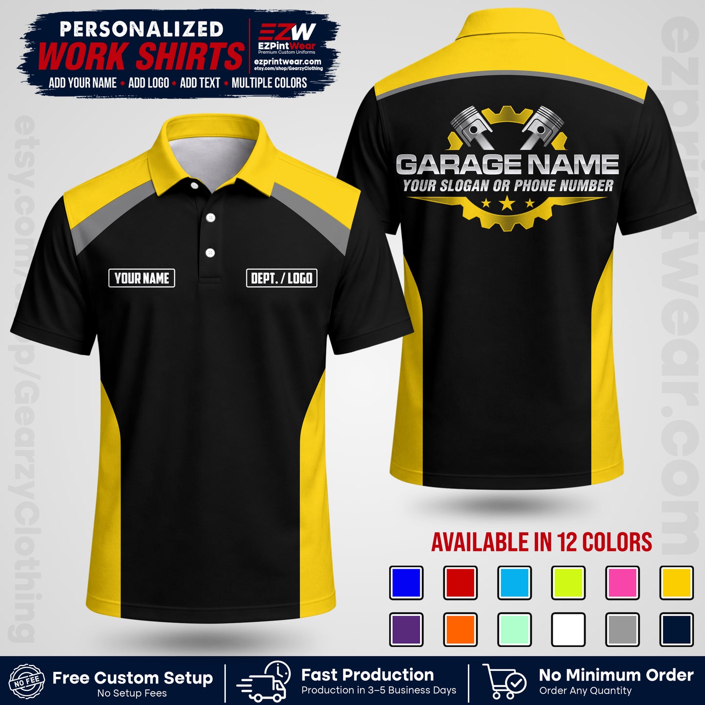 Custom Mechanic Work Shirt with Name, Logo & Text | Auto Shop Uniform | Workwear MCN 06