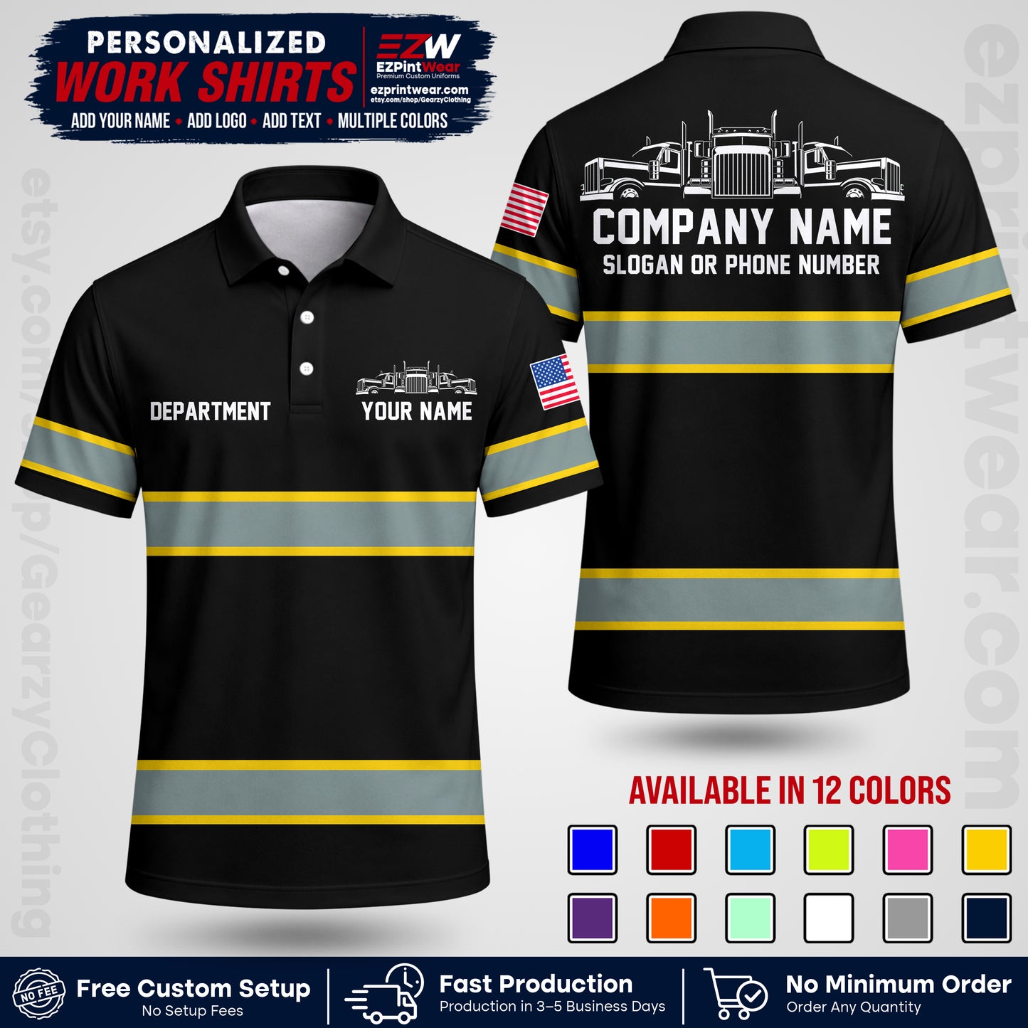 Personalized Truck Driver Workwear Uniform | Custom Safety Stripe Apparel | Non-Reflective Reflective Style Design TW04