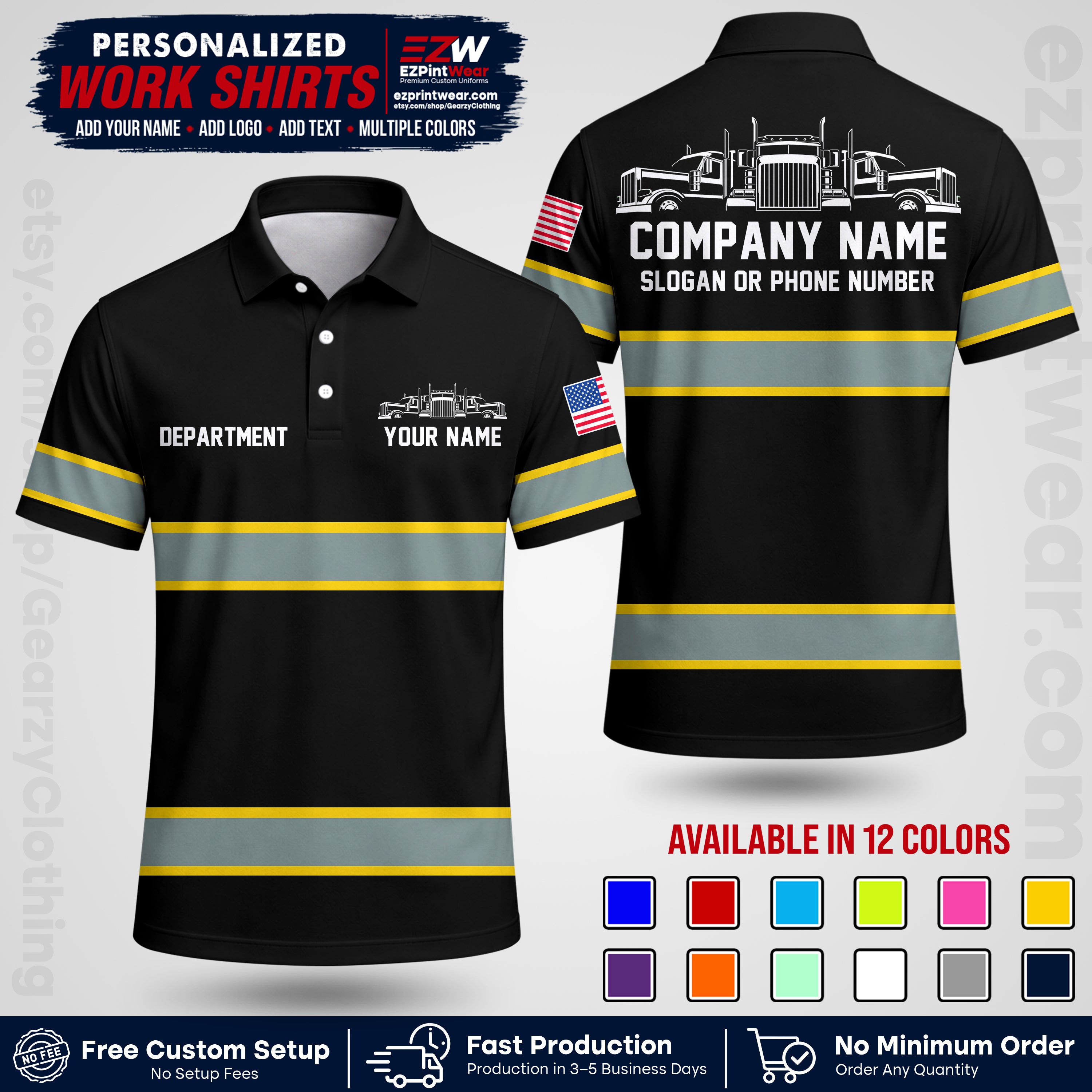 Personalized Truck Driver Workwear Uniform | Custom Safety Stripe Apparel | Non-Reflective Reflective Style Design TW04