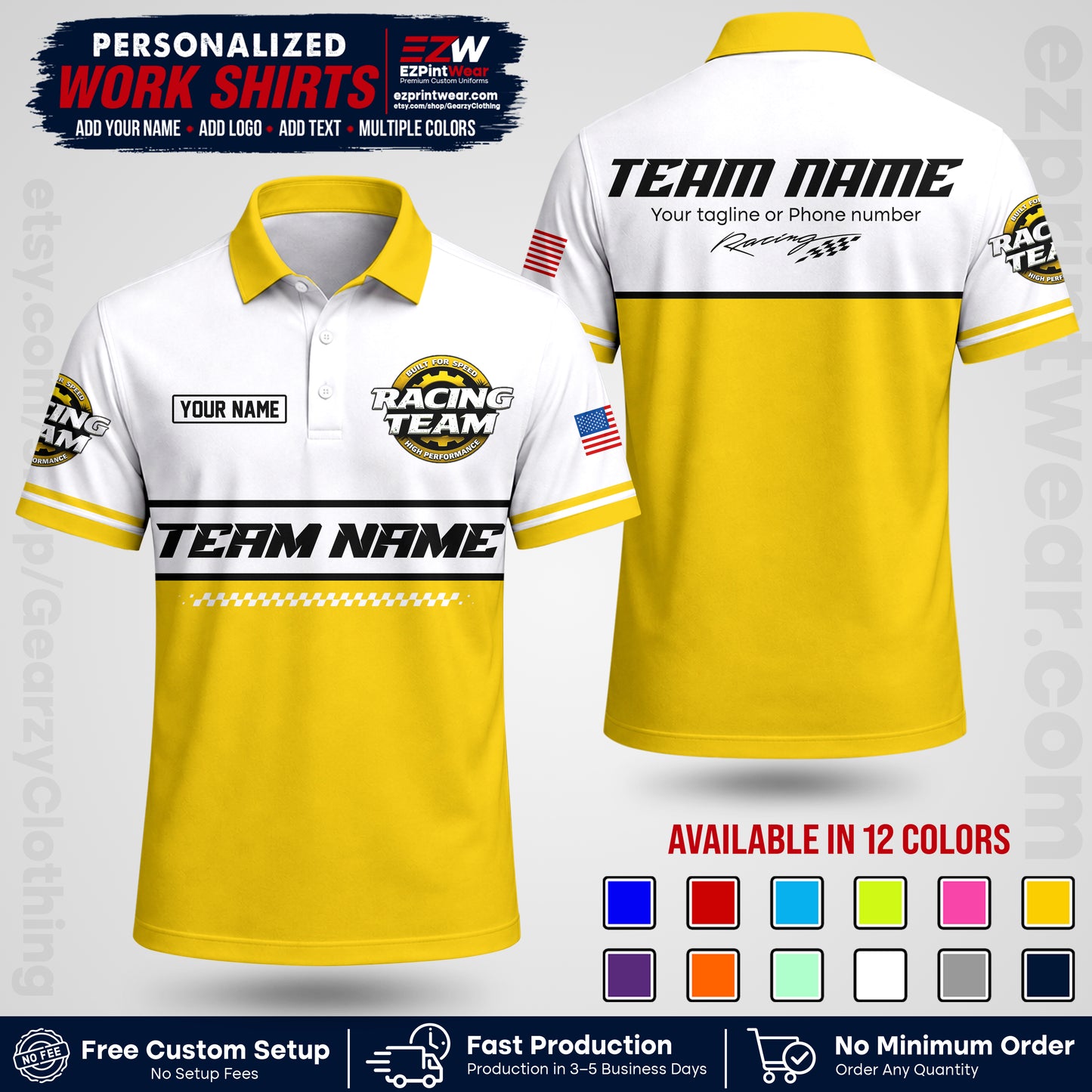 Custom Racing Shirt with Name, Logo & Text | Race Team Uniform | Crew Apparel RC12