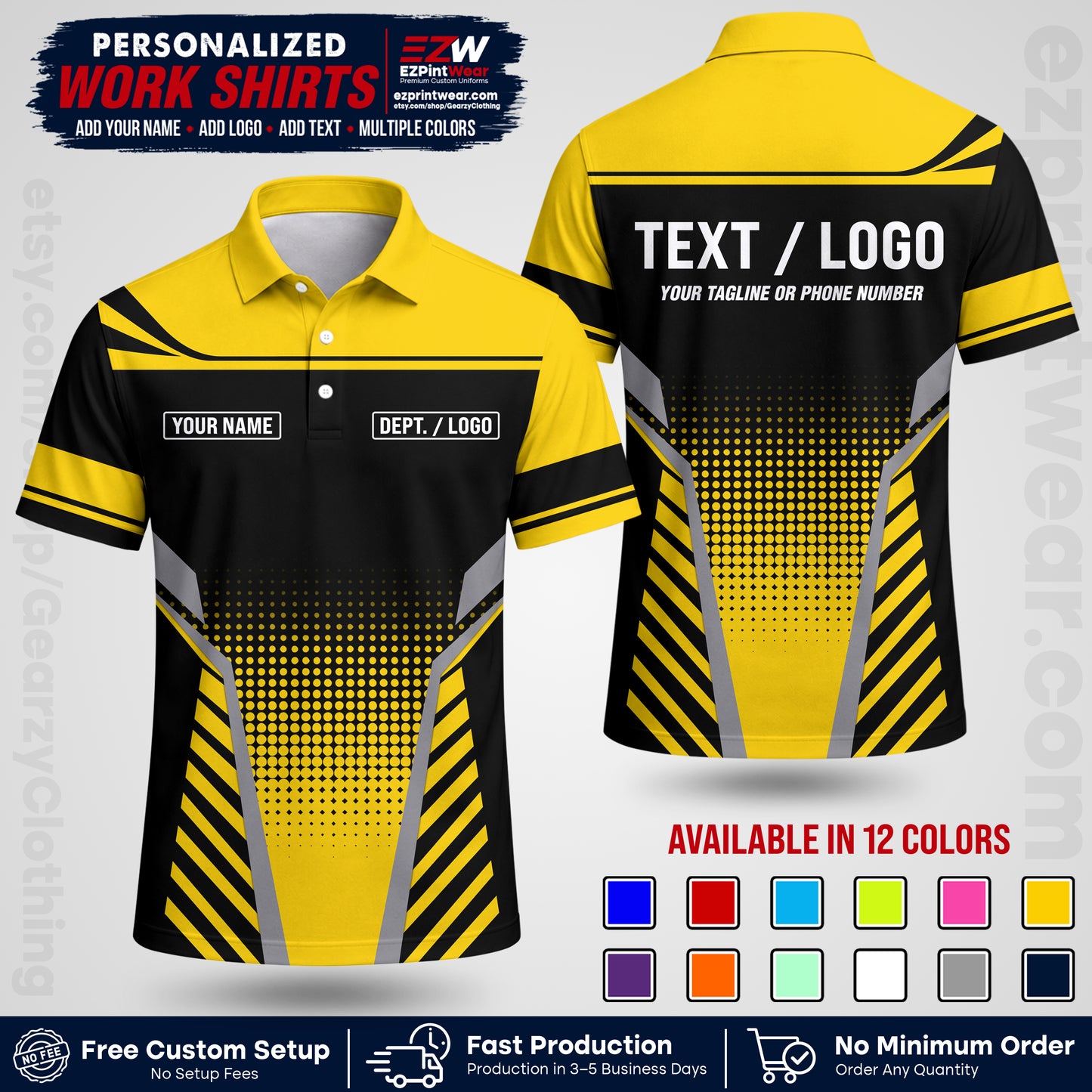 Custom All Over Print Work Uniform Shirt with Name, Logo & Text | Custom Hawaiian Shirt | Company Shirt | Employee Uniform UNF08
