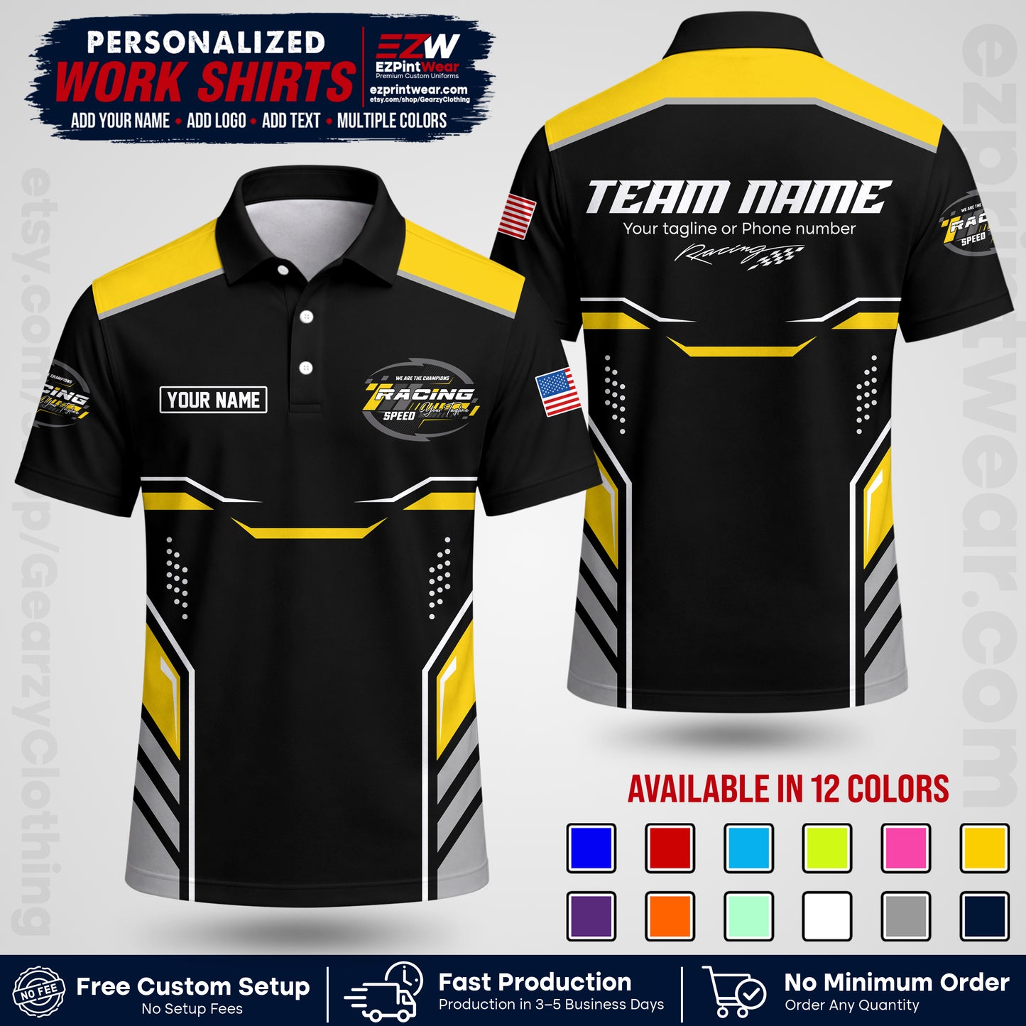 Custom Racing Shirt with Name, Logo & Text | Race Team Uniform | Crew Apparel RC10