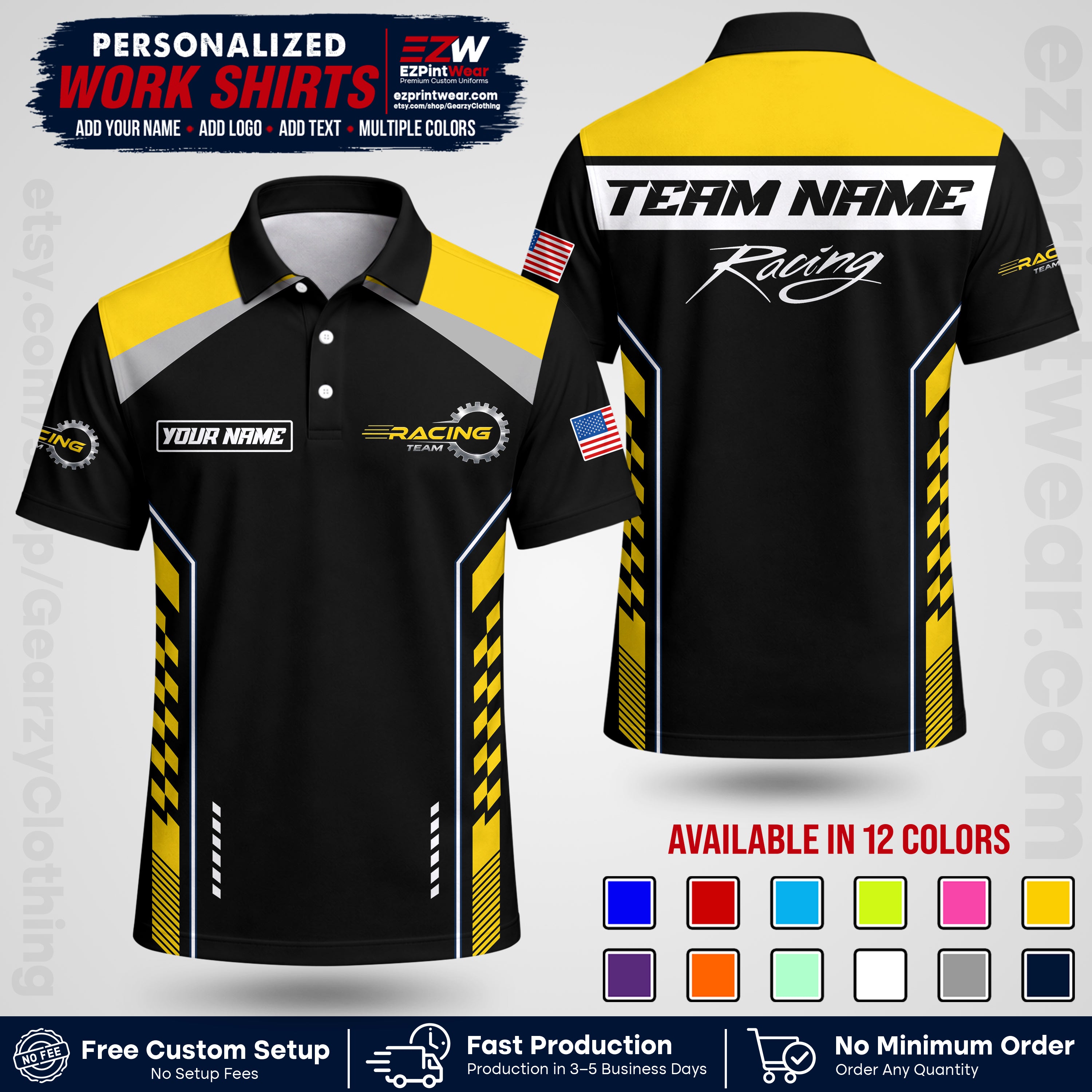Custom Racing Shirt with Name, Logo & Text | Race Team Uniform | Crew Apparel RC13