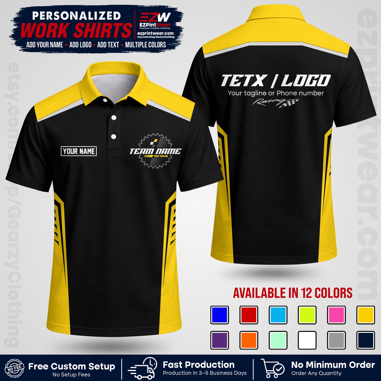 Custom Racing Shirt with Name, Logo & Text | Race Team Uniform | Crew Apparel RC07