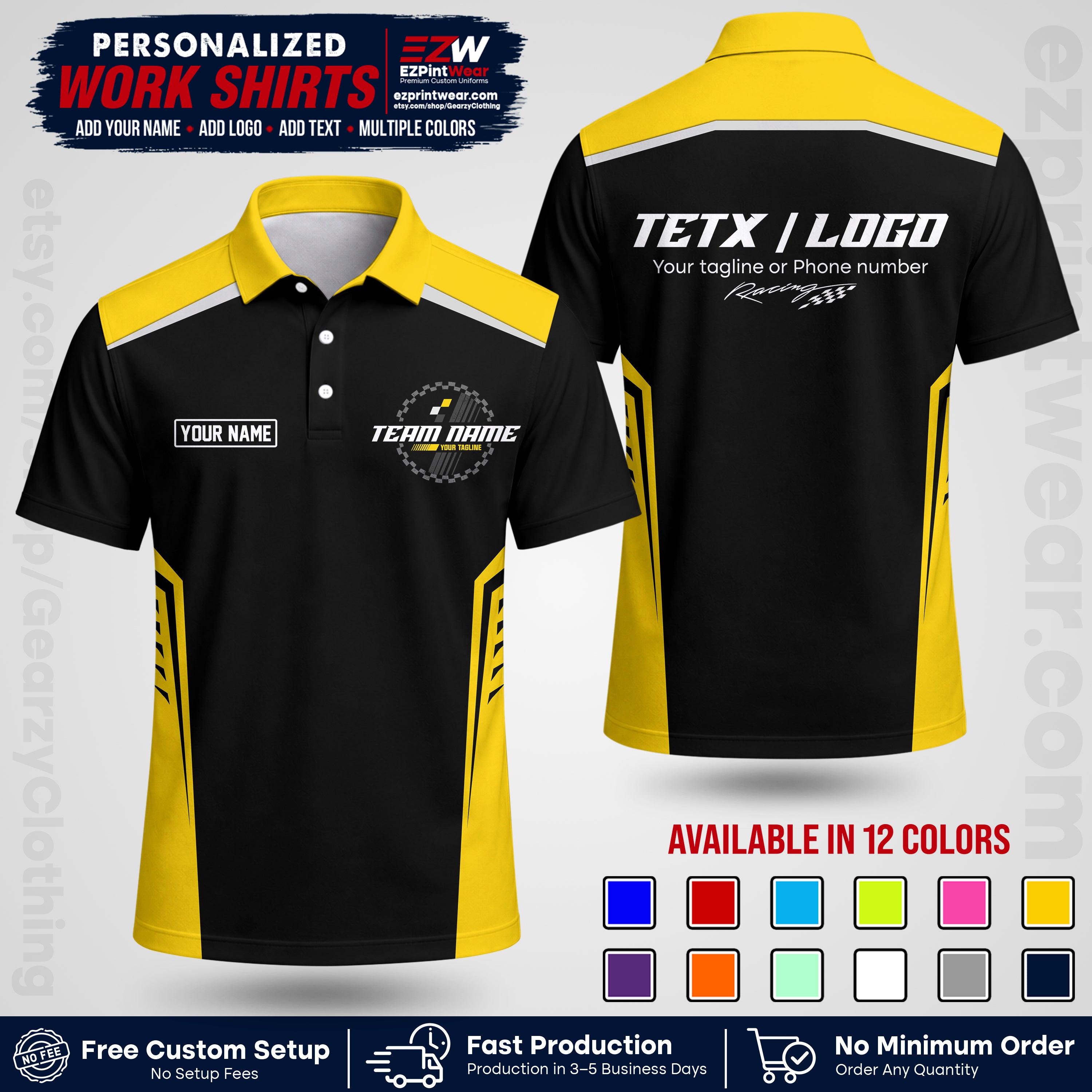 Custom Racing Shirt with Name, Logo & Text | Race Team Uniform | Crew Apparel RC07