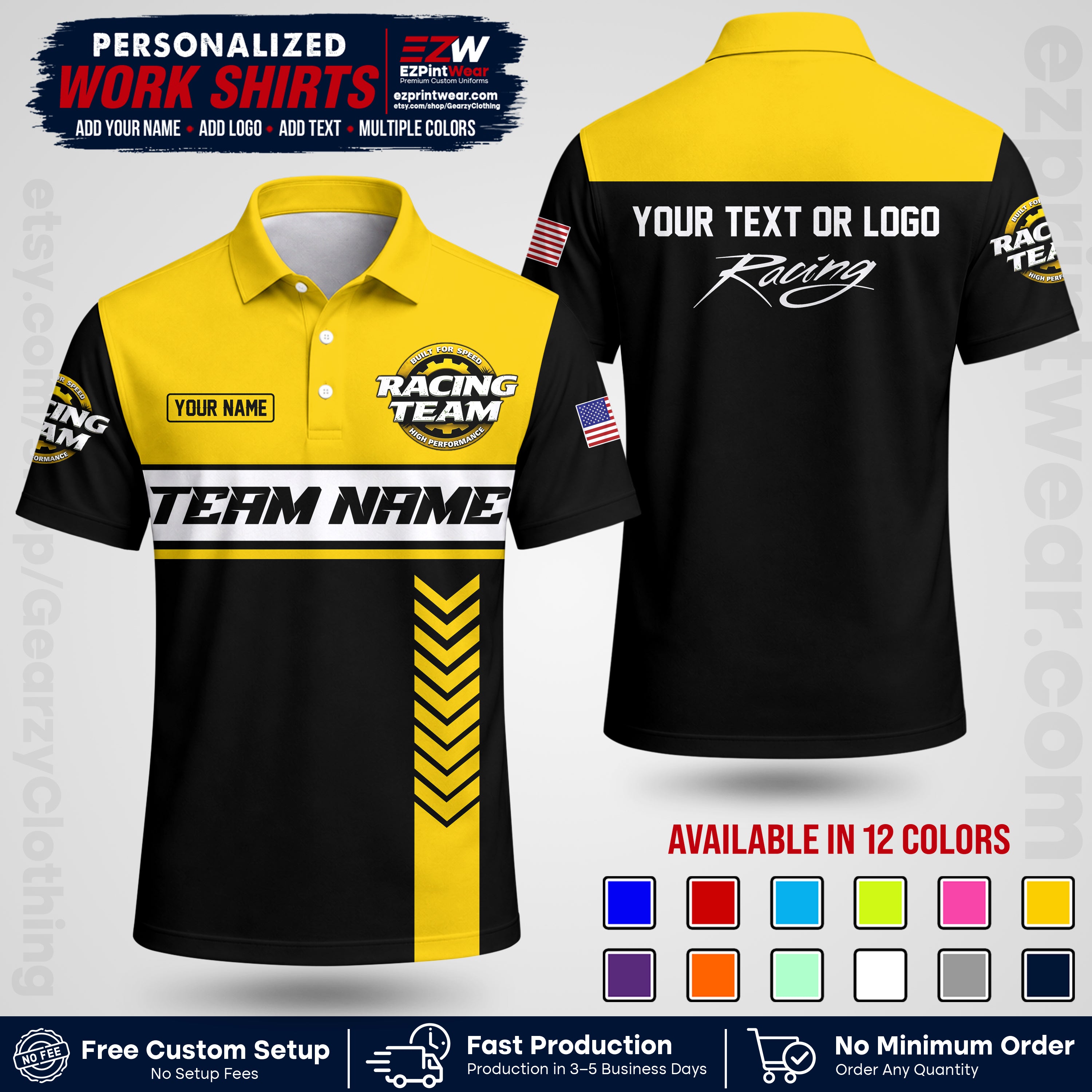 Custom Racing Shirt with Name, Logo & Text | Race Team Uniform | Crew Apparel RC02