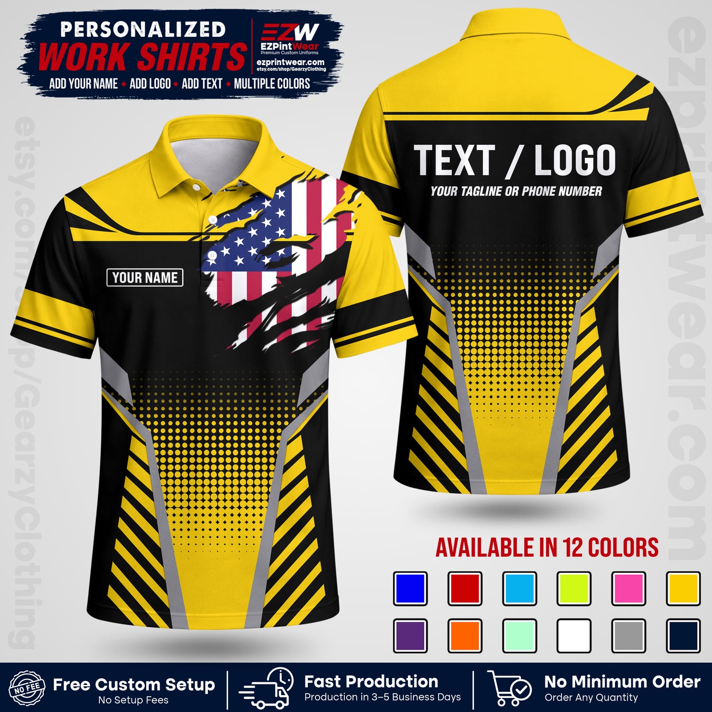 Custom All Over Print Work Uniform Shirt with Name, Logo & Text | Custom Hawaiian Shirt | Company Shirt | Employee Uniform UNF07