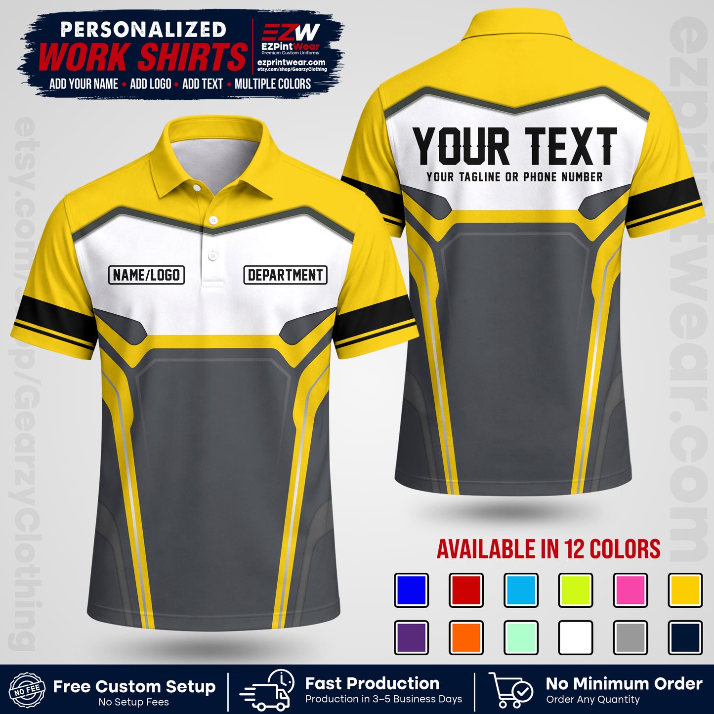 Custom All Over Print Work Uniform Shirt with Name, Logo & Text | Custom Hawaiian Shirt | Company Shirt | Employee Uniform UNF05