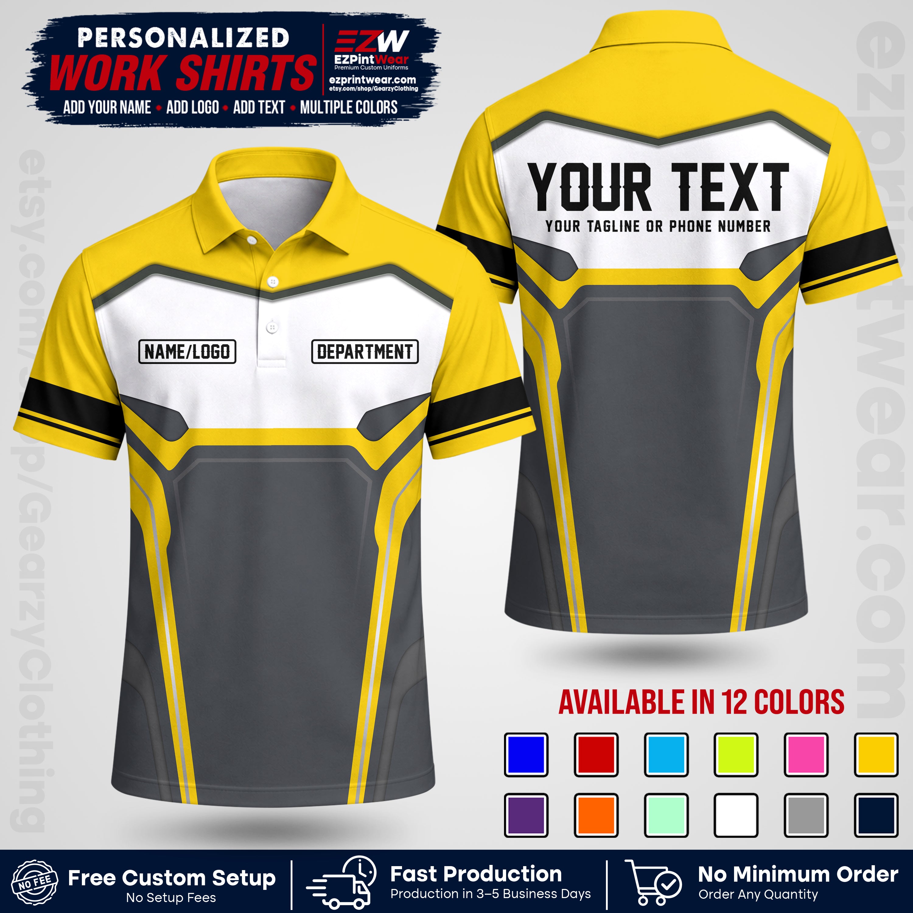 Custom All Over Print Work Uniform Shirt with Name, Logo & Text | Custom Hawaiian Shirt | Company Shirt | Employee Uniform UNF05