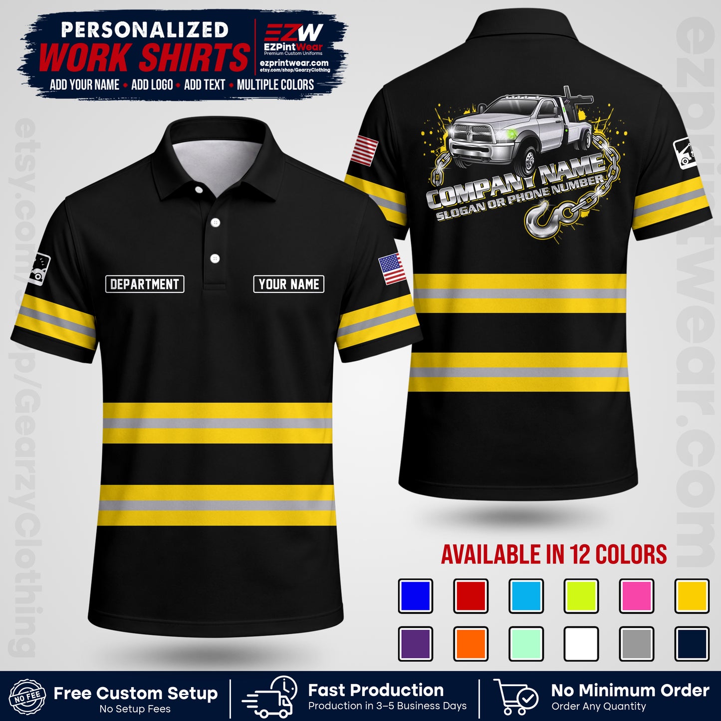 Custom Towing Workwear Uniform | Personalized Tow Truck Shirt | Non-Reflective Safety Stripe Apparel | Custom Towing Shirt | Tow Truck Apparel TW05