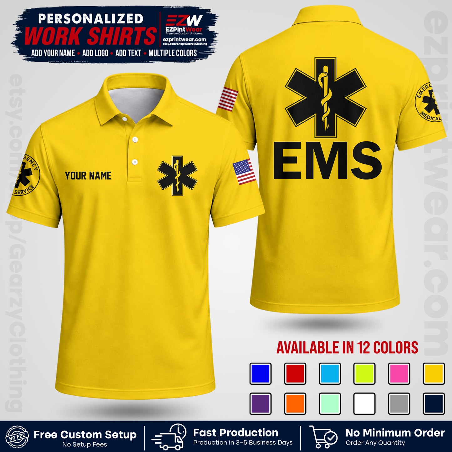 Custom EMS Shirt with Name, Logo & Text | EMS Team Uniform | First Responder Workwear EMSU02