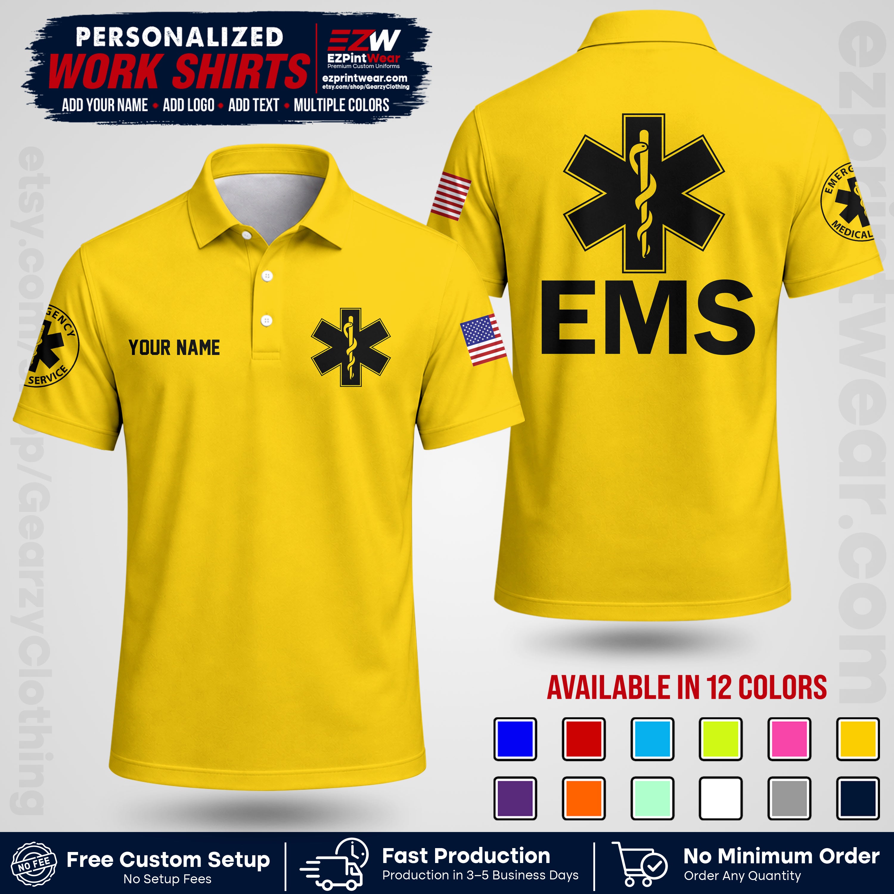 Custom EMS Shirt with Name, Logo & Text | EMS Team Uniform | First Responder Workwear EMSU02