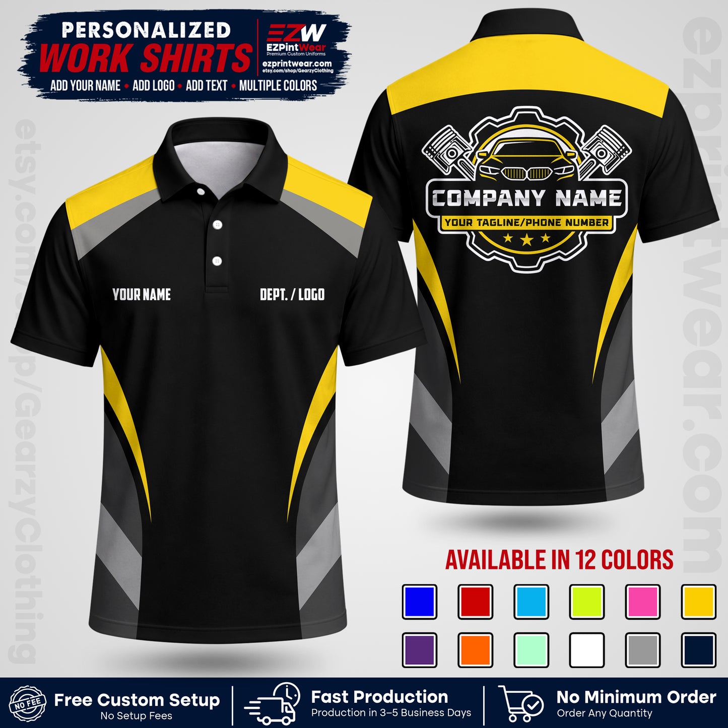 Custom Mechanic Work Shirt with Name, Logo & Text | Auto Shop Uniform | Workwear MCN 05