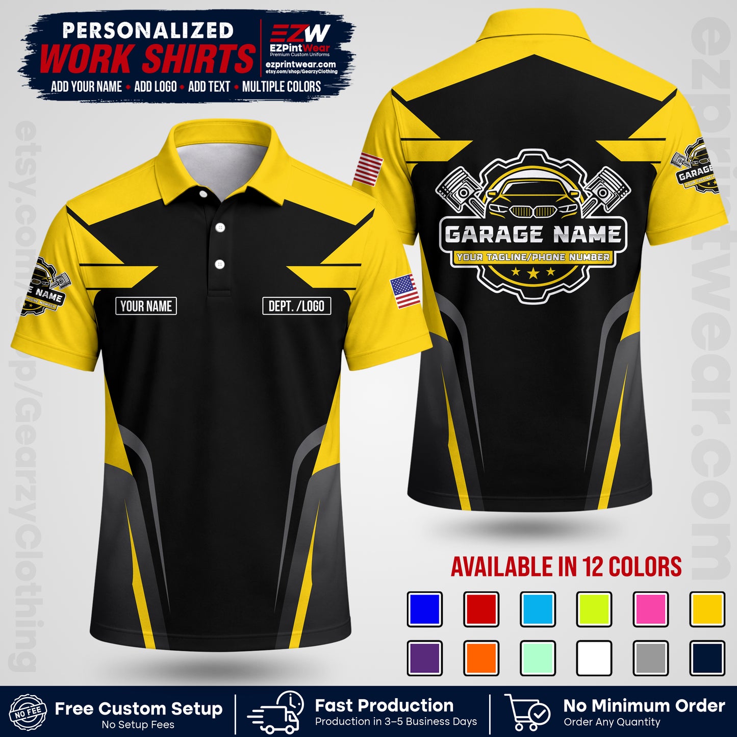 Custom Mechanic Work Shirt with Name, Logo & Text | Auto Shop Uniform | Workwear MCN 04