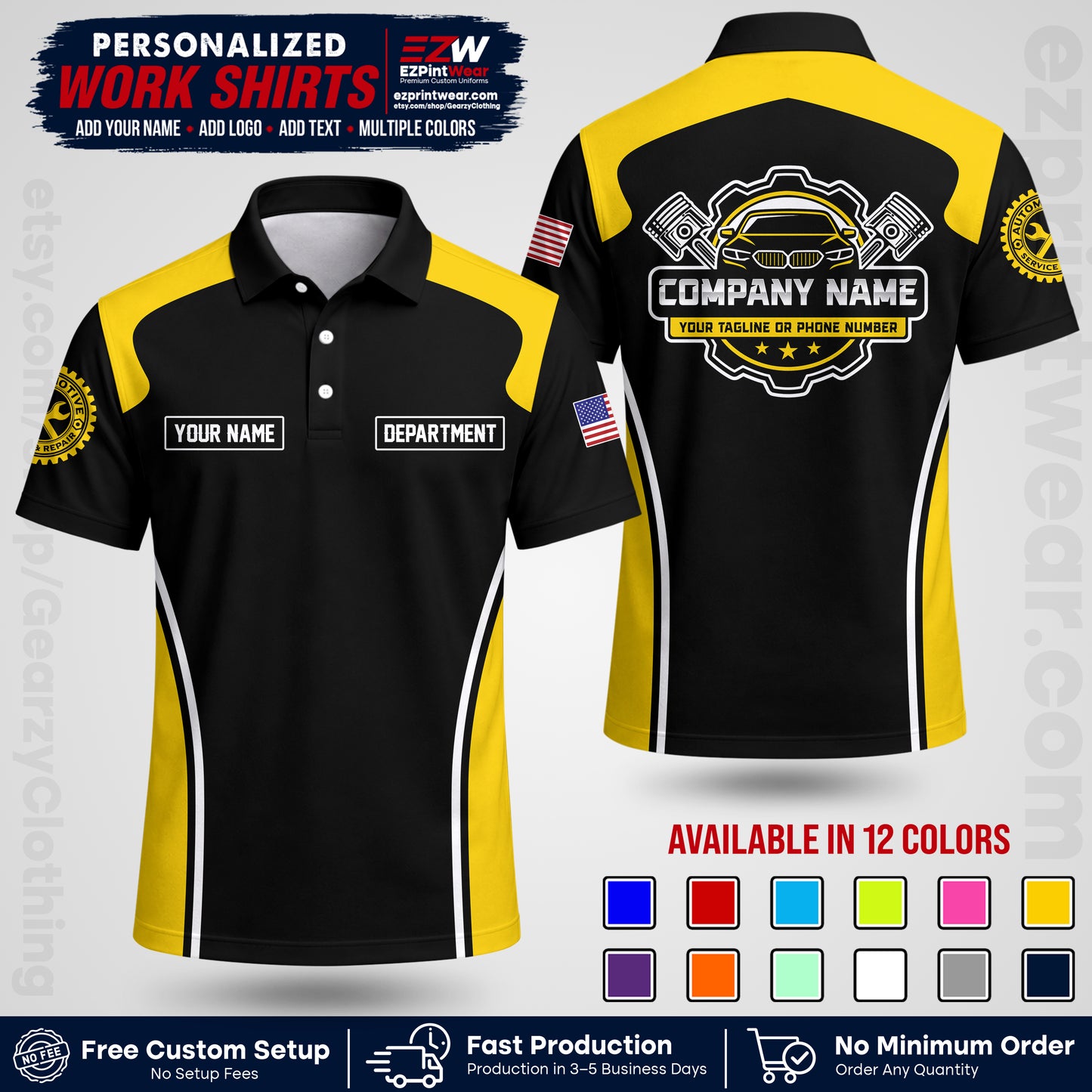 Custom Mechanic Work Shirt with Name, Logo & Text | Auto Shop Uniform | Workwear MCN 10