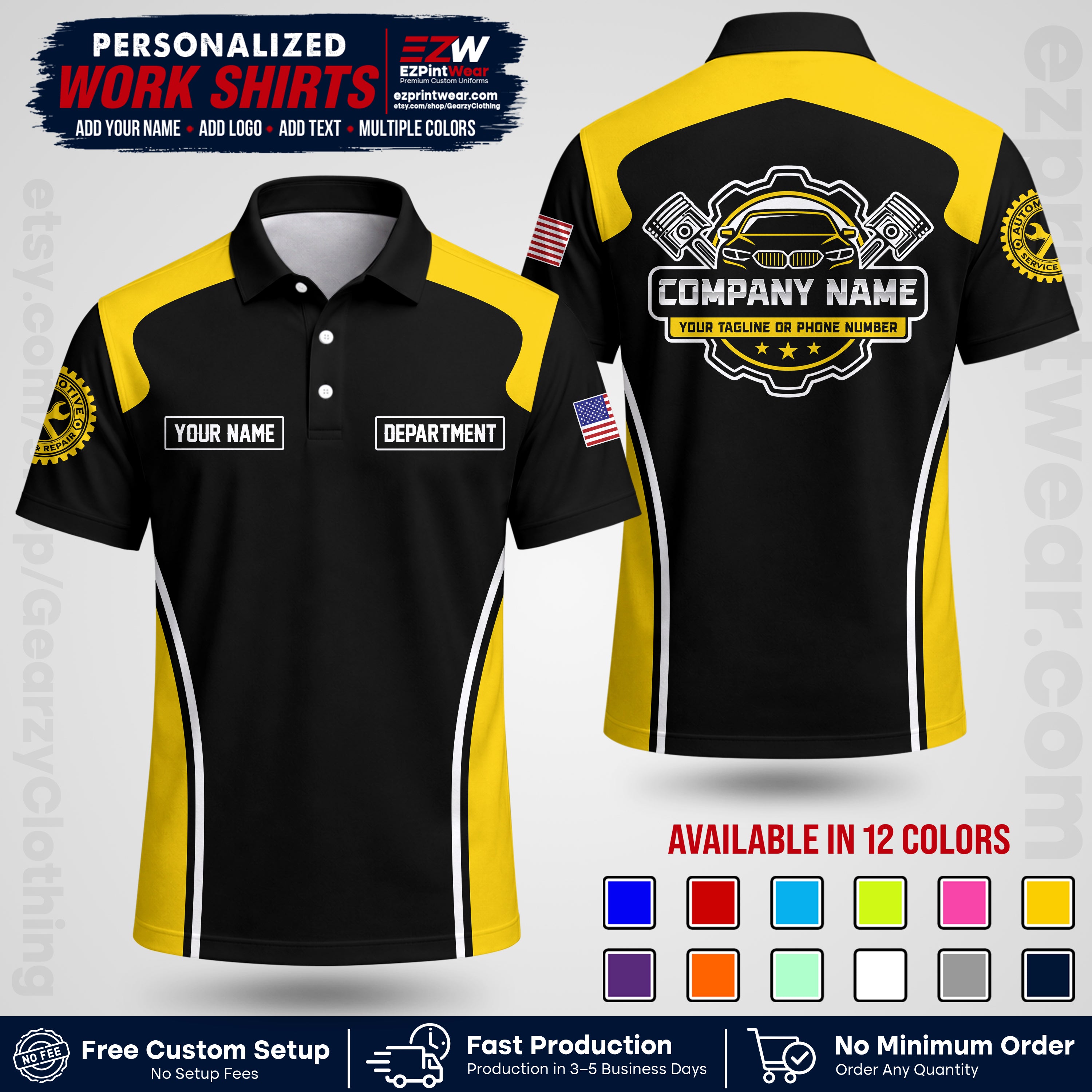 Custom Mechanic Work Shirt with Name, Logo & Text | Auto Shop Uniform | Workwear MCN 10