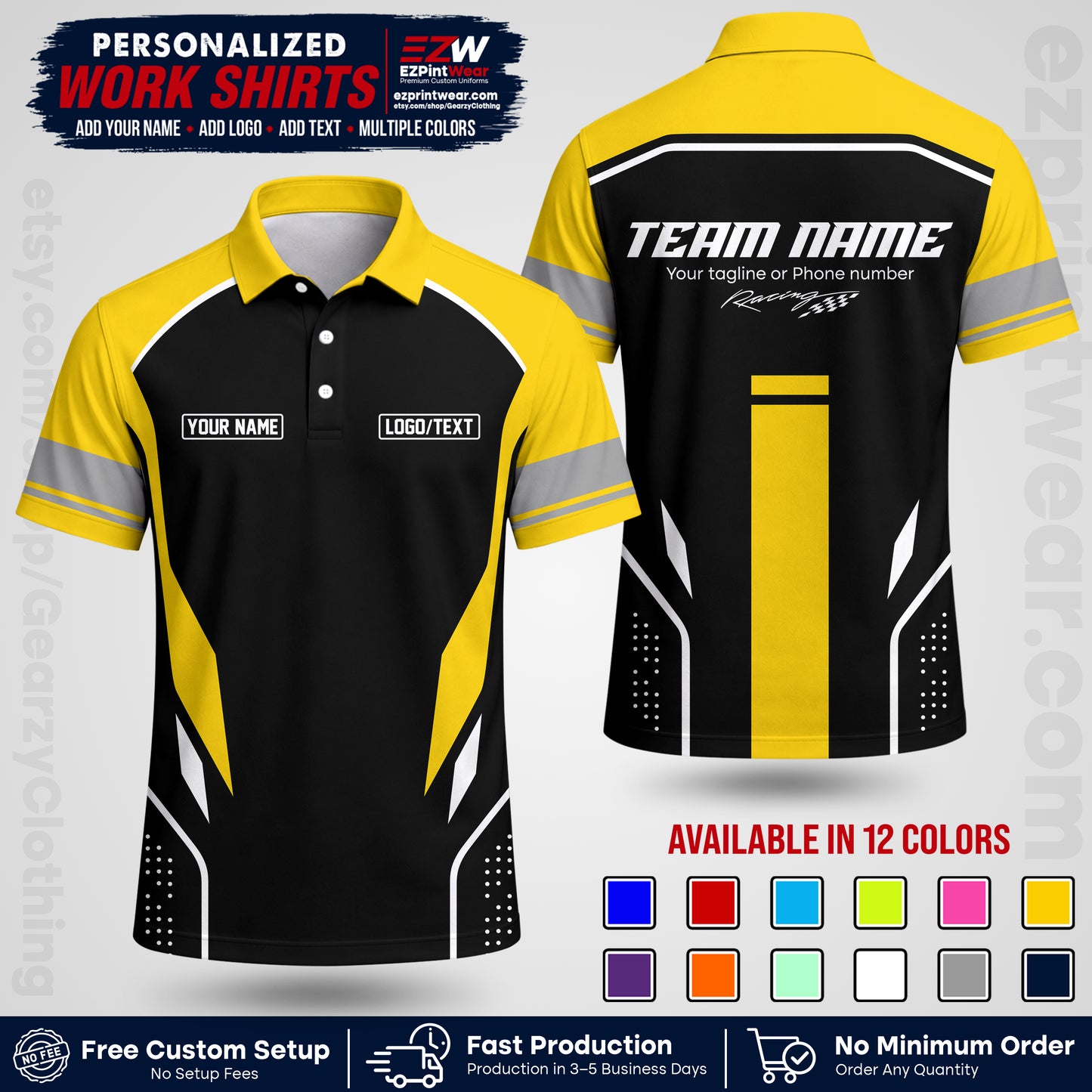 Custom Racing Shirt with Name, Logo & Text | Race Team Uniform | Crew Apparel RC06