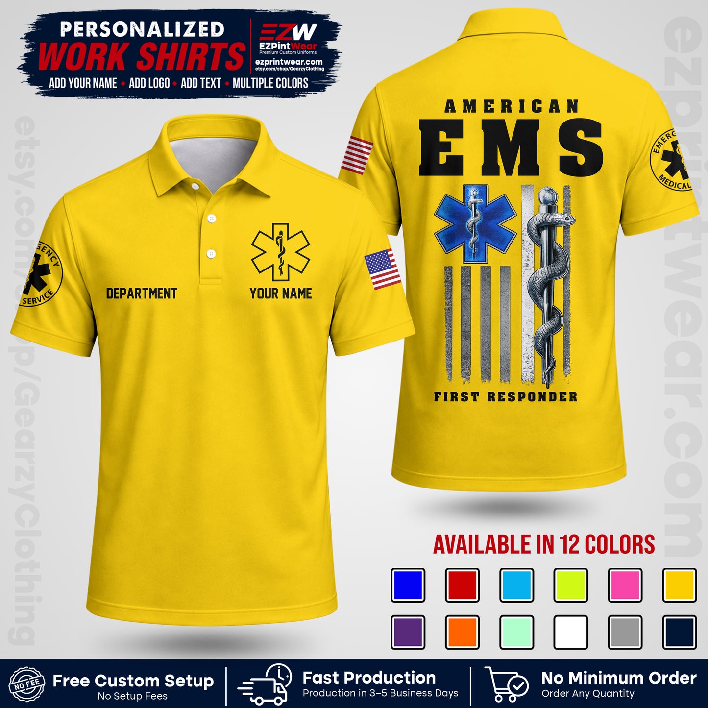 Custom EMS Shirt with Name, Logo & Text | EMS Team Uniform | First Responder Workwear EMSU03