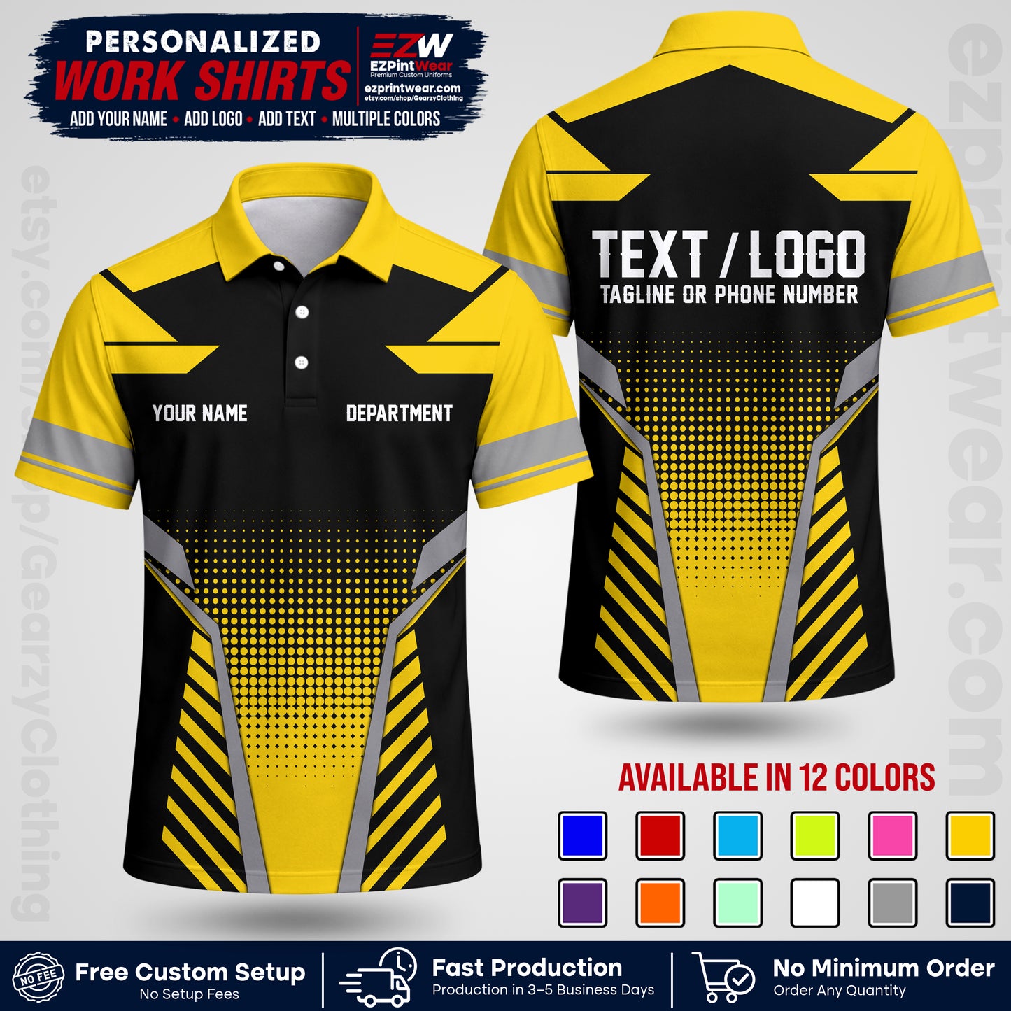 Custom All Over Print Work Uniform Shirt with Name, Logo & Text | Custom Hawaiian Shirt | Company Shirt | Employee Uniform UNF06