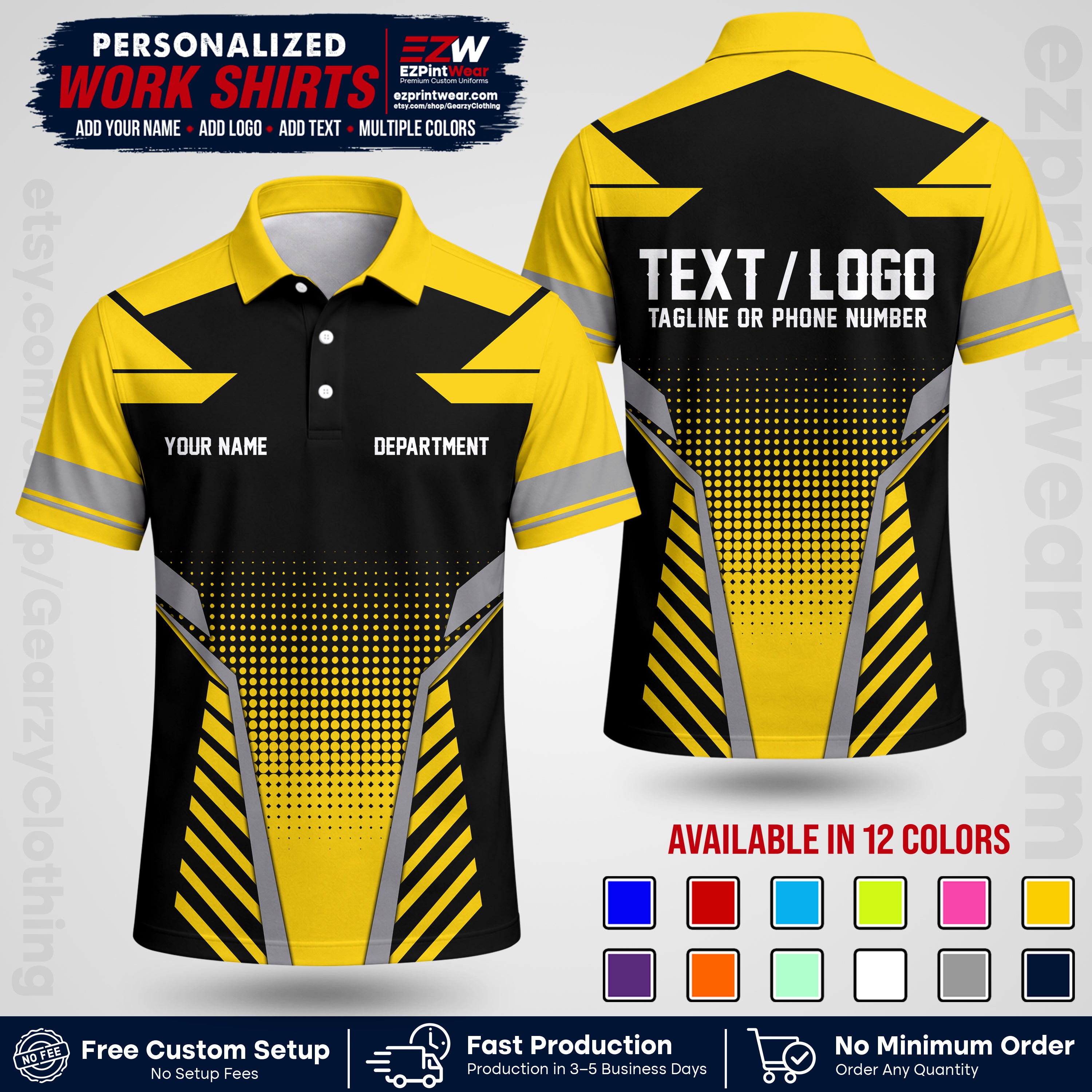 Custom All Over Print Work Uniform Shirt with Name, Logo & Text | Custom Hawaiian Shirt | Company Shirt | Employee Uniform UNF06
