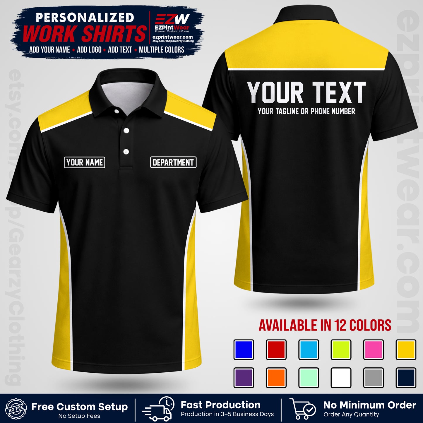 Custom All Over Print Work Uniform Shirt with Name, Logo & Text | Custom Hawaiian Shirt | Company Shirt | Employee Uniform UNF12