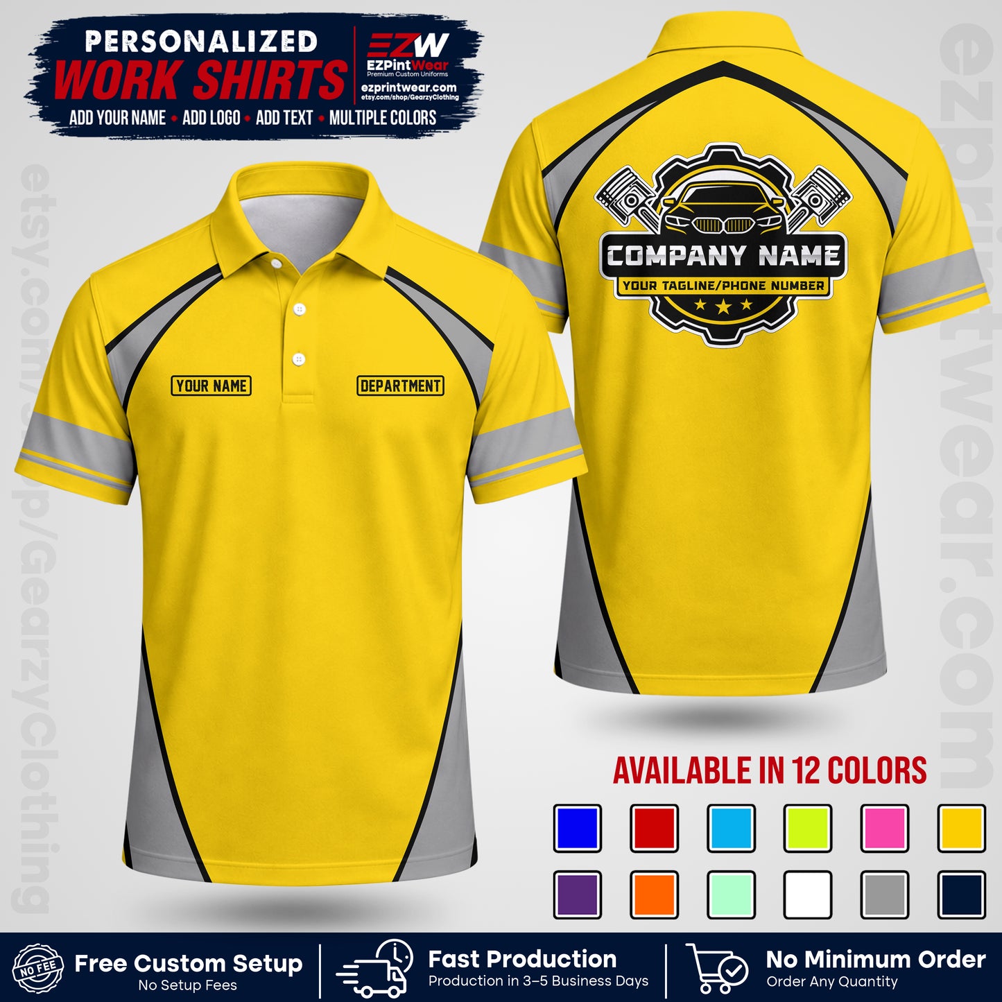 Custom Mechanic Work Shirt with Name, Logo & Text | Auto Shop Uniform | Workwear MCN 09