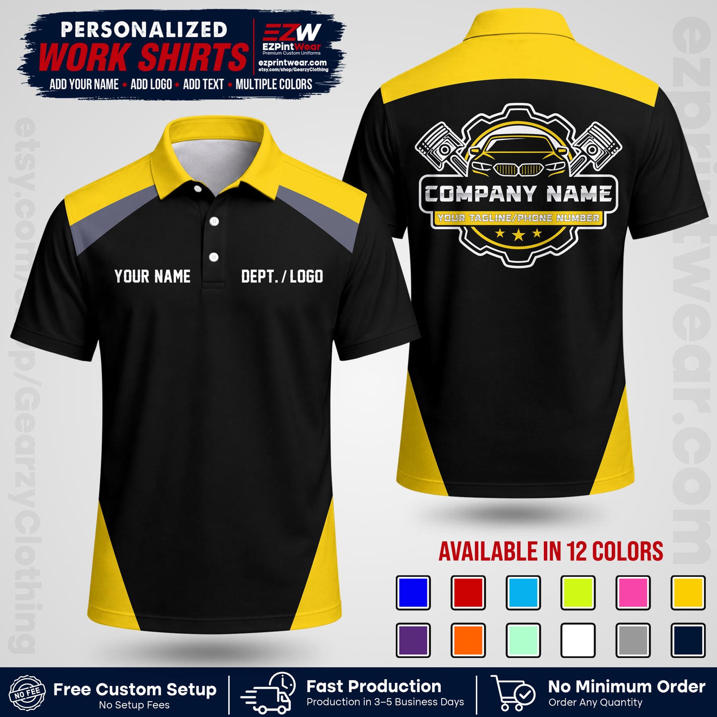 Custom Mechanic Work Shirt with Name, Logo & Text | Auto Shop Uniform | Workwear MCN 03