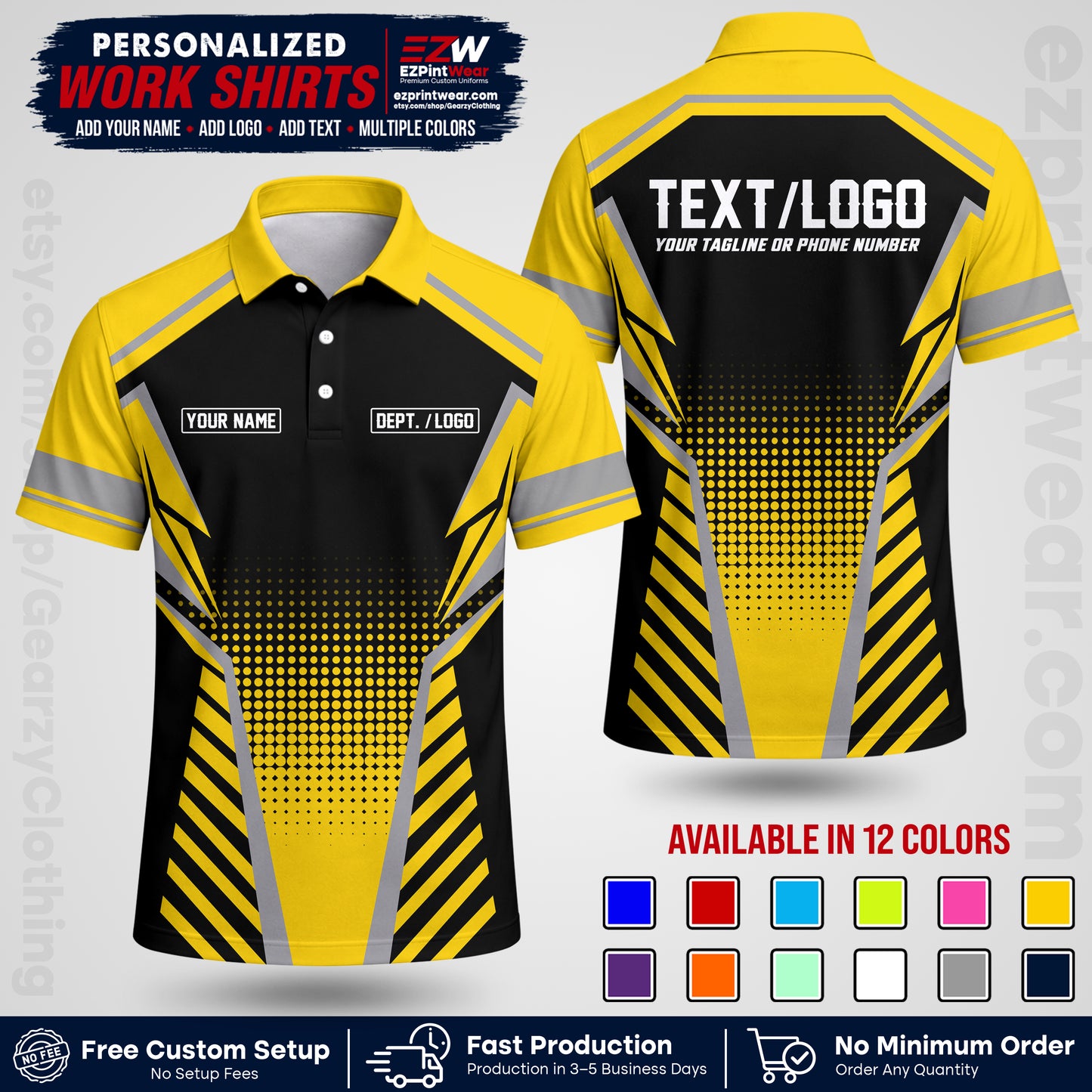 Custom All Over Print Work Uniform Shirt with Name, Logo & Text | Custom Hawaiian Shirt | Company Shirt | Employee Uniform UNF13