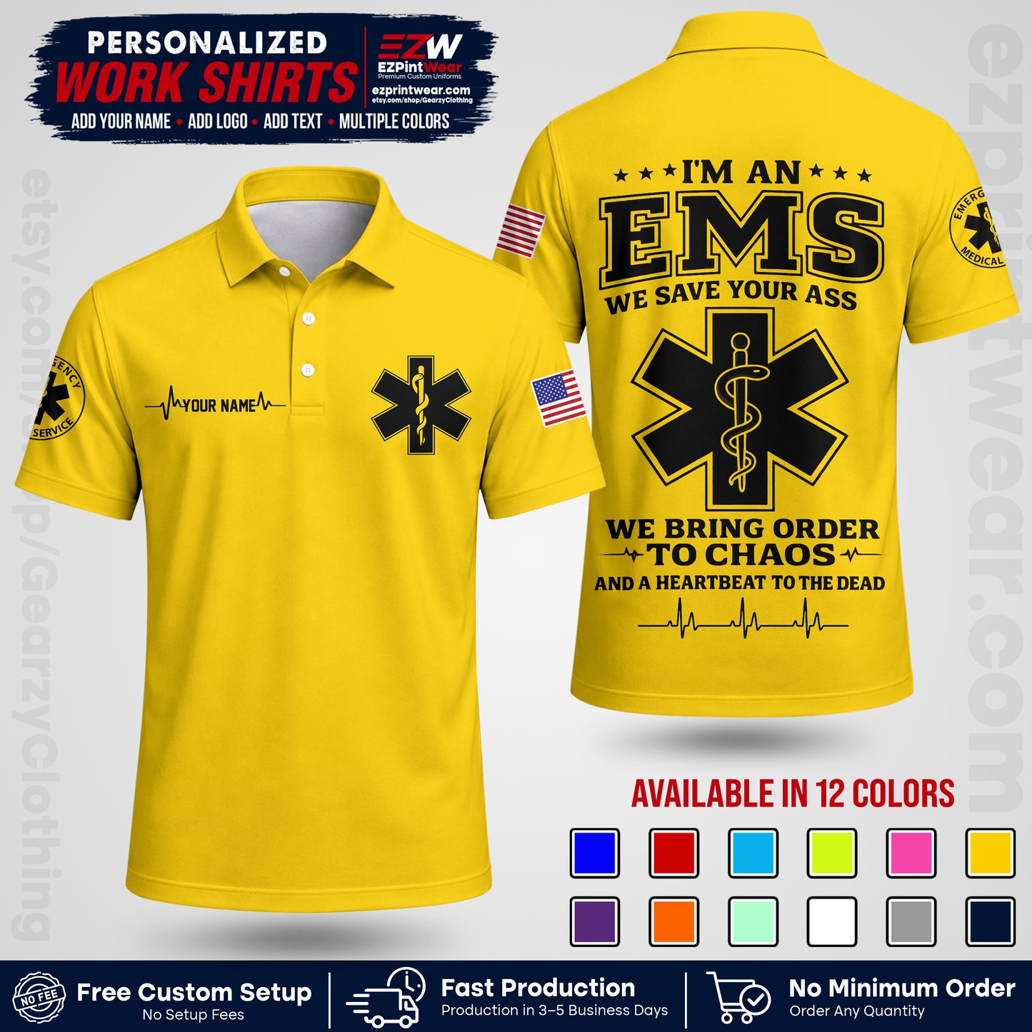 Custom EMS Shirt with Name, Logo & Text | EMS Team Uniform | First Responder Workwear EMSU05