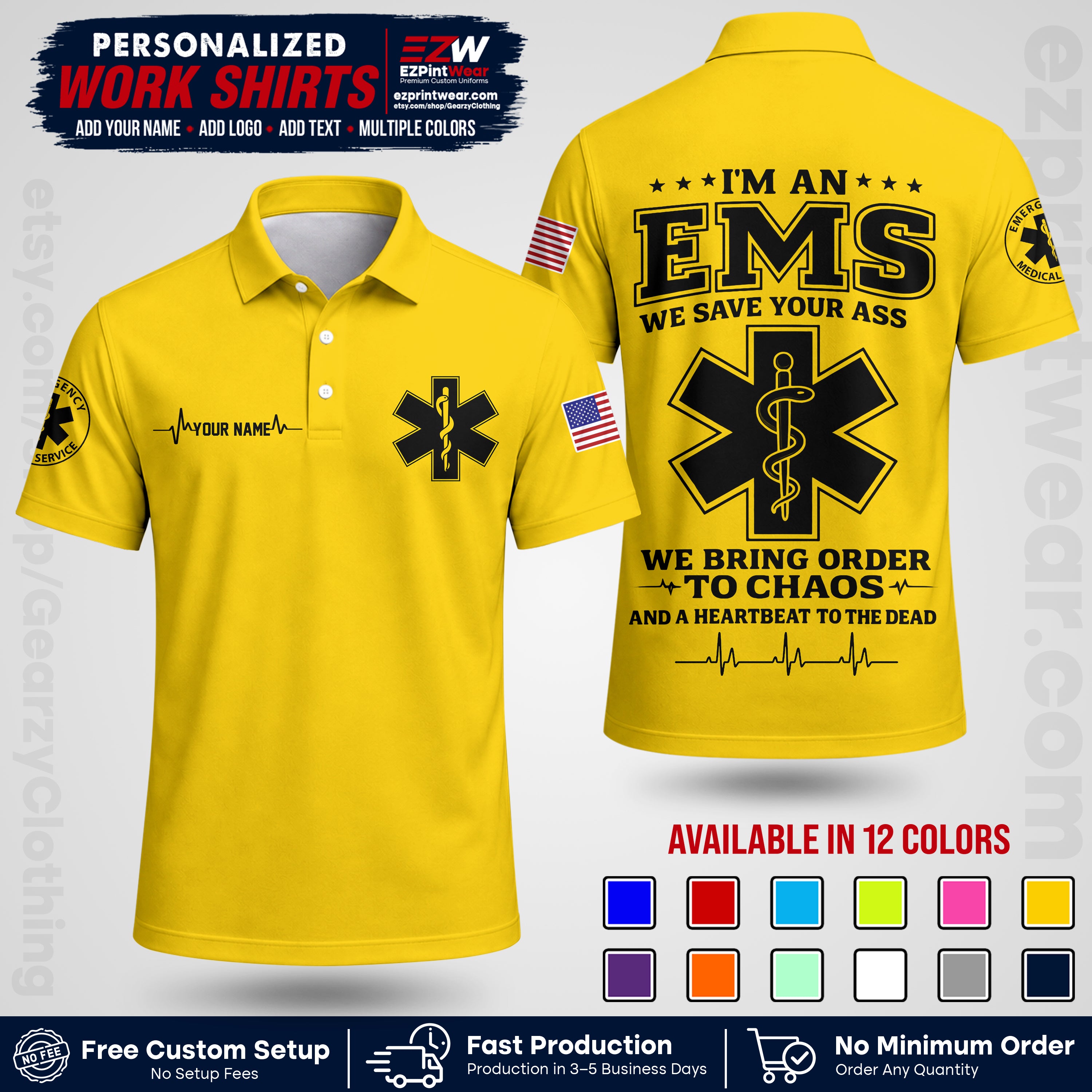 Custom EMS Shirt with Name, Logo & Text | EMS Team Uniform | First Responder Workwear EMSU05