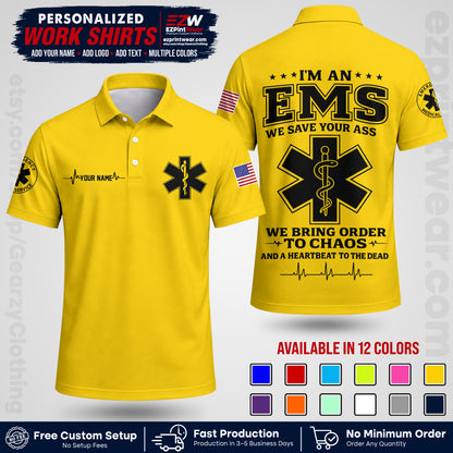 Custom EMS Shirt with Name, Logo & Text | EMS Team Uniform | First Responder Workwear EMSU05