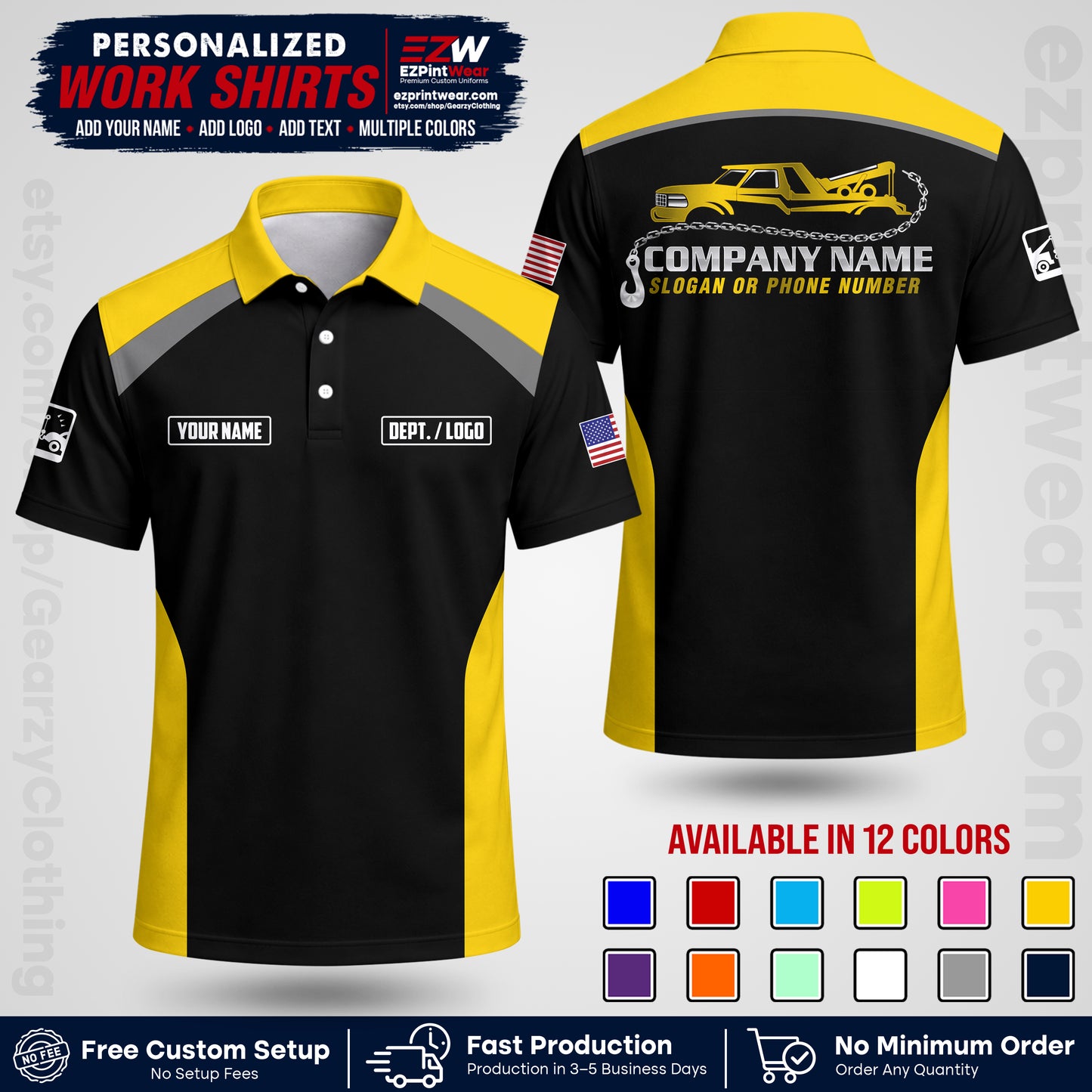 Custom Towing Shirt with Name, Logo & Text | Towing Company Uniform | Workwear TW01